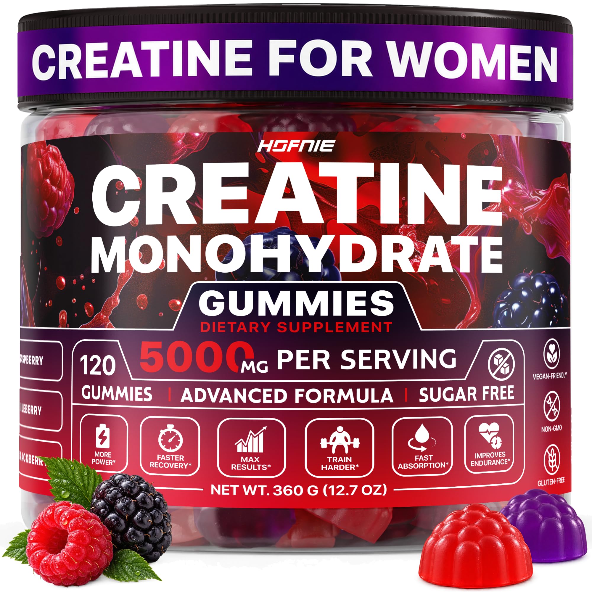 Creatine Monohydrate Gummies 5000mg - Energy Chews, Men & Women, 120 Ct