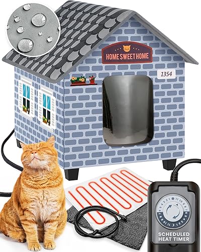 PETYELLA Casas para gatos con calefacción para gatos al aire libre en invierno casa para gatos con calefacción al aire libre resistente a la