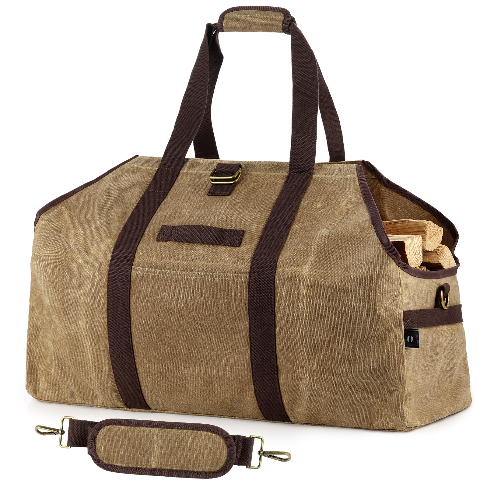 BONTHEE Borsa per il trasporto della legna da ardere in tela cerata, impermeabile, extra large, borsa porta legna indipendente per legna da ardere