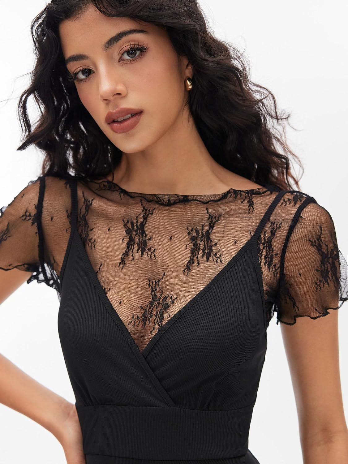 CIDER Womens Two Piece Outfits Lace Short Sleeve Tops and Spaghetti Strap Mini Dresses Summer Date Night Outfits - Image 3