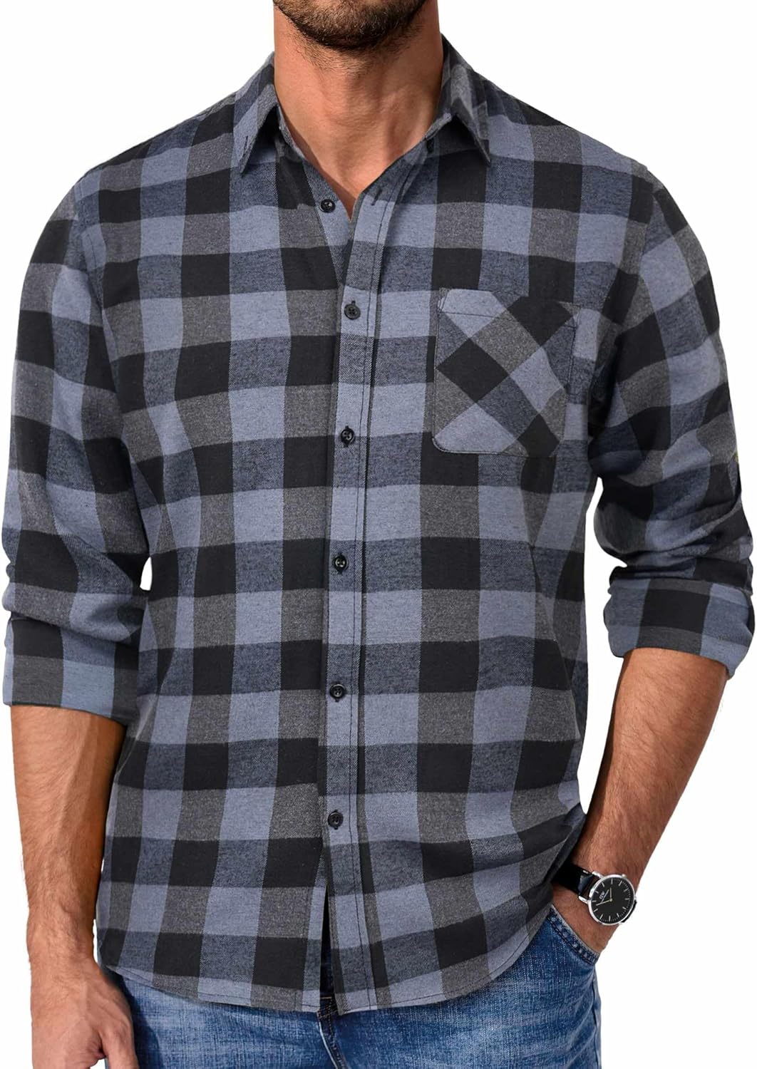 COOFANDY Mens Flannel Shirts Long Sleeve Plaid Button Down Shirt Casual Cotton Shirt with Pocket