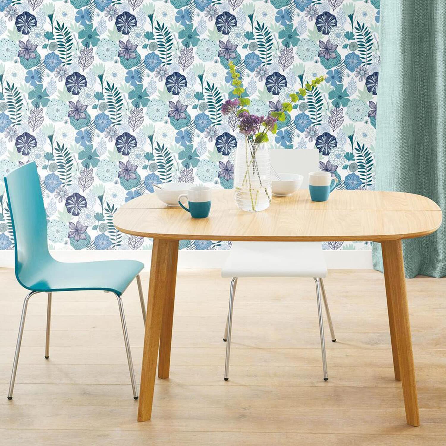 RoomMates RMK11325WP Blue Perennial Flowers Wallpaper Peel and Stick, 12.7 x 40.6 cm - Image 2