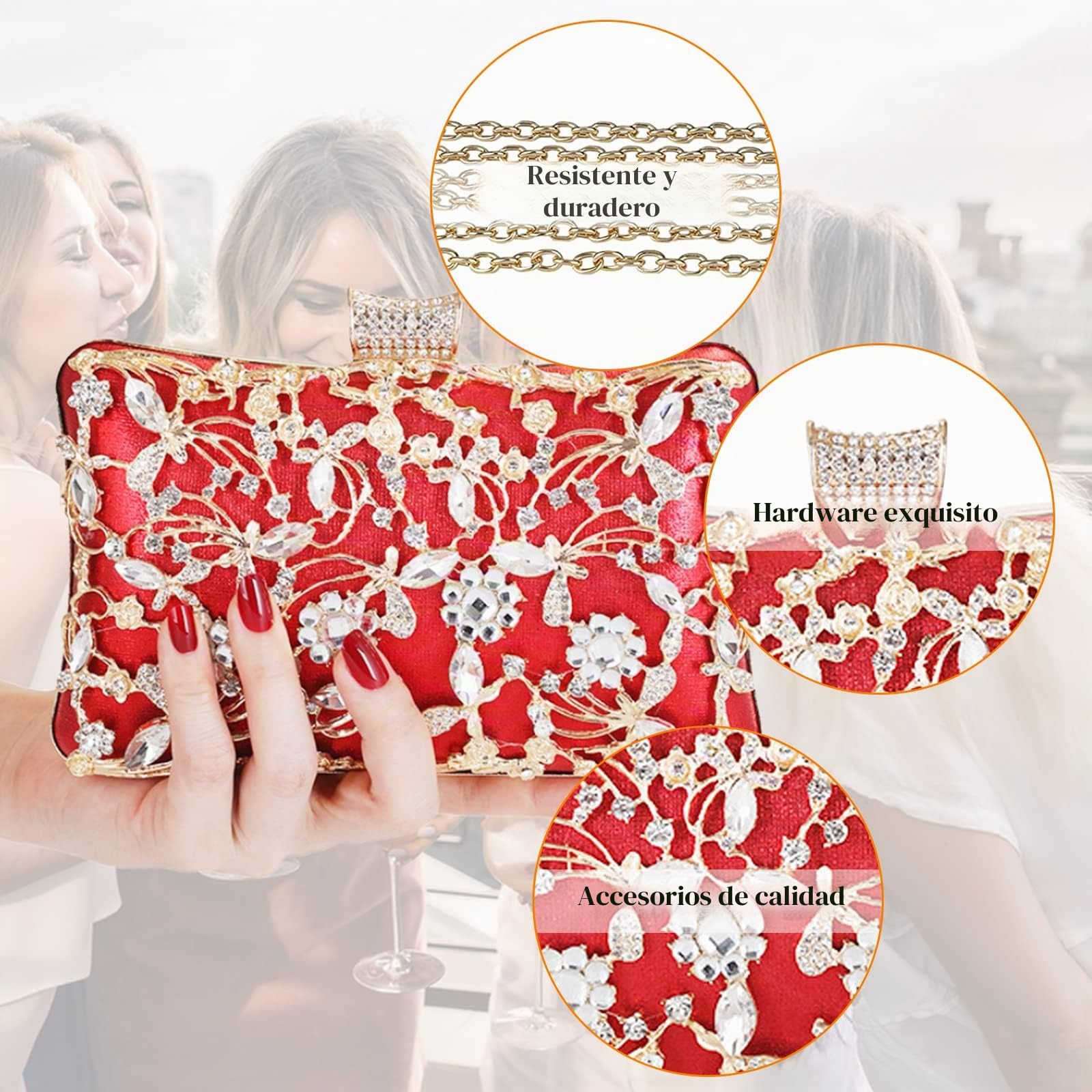 CORIOS Bolsa de Noche para Mujer Diamantes de Imitación Clutch Bolso de Fiesta Bolsos Bandolera con Cadena Bolso de Hombro para Fiesta de Graduación Banquete Boda Dorado