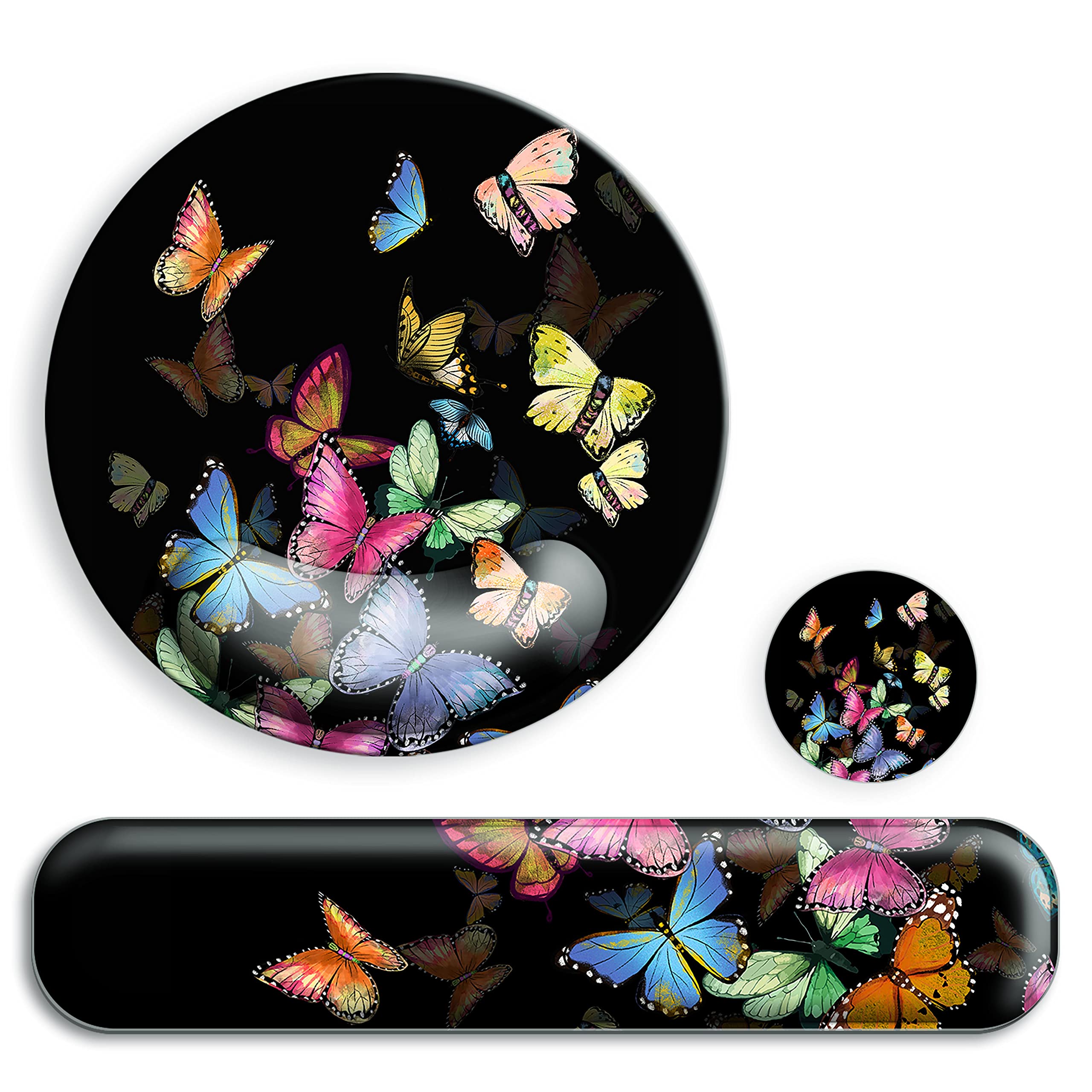 Mouse Pad Wrist Support with Gel, Keyboard Wrist Rest, Ergonomic Large Mouse Pad with Coaster, Cute Mousepad Relieve Pain for Gaming Computer Laptop Office and Home-Colorful Butterfly