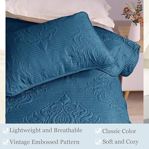 Miniatura 3 de Whale Flotilla Juego de edredón de 2 piezas, suave y reversible en relieve, tamaño individualindividual XL, colchas ligeras con patrón de damasco