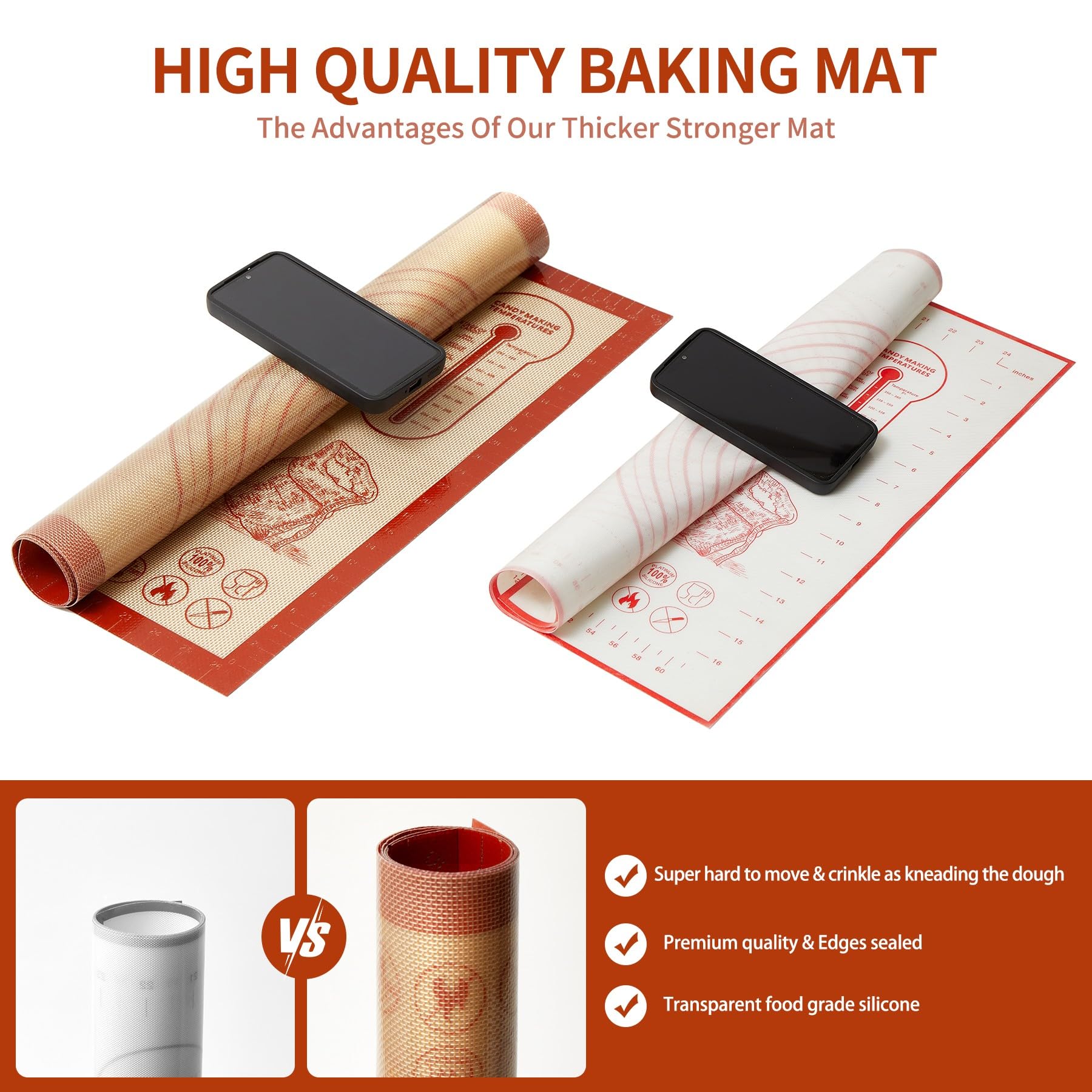 Silicone Baking Pastry Dough Mat - 28x20Inch Extra Large Cookie Bread Rolling Mats Sheet, Nonstick Kitchen Counter Kneading Board, Thick Reusable Pie Cookies Pizza Fondant Making Matt with Measurement