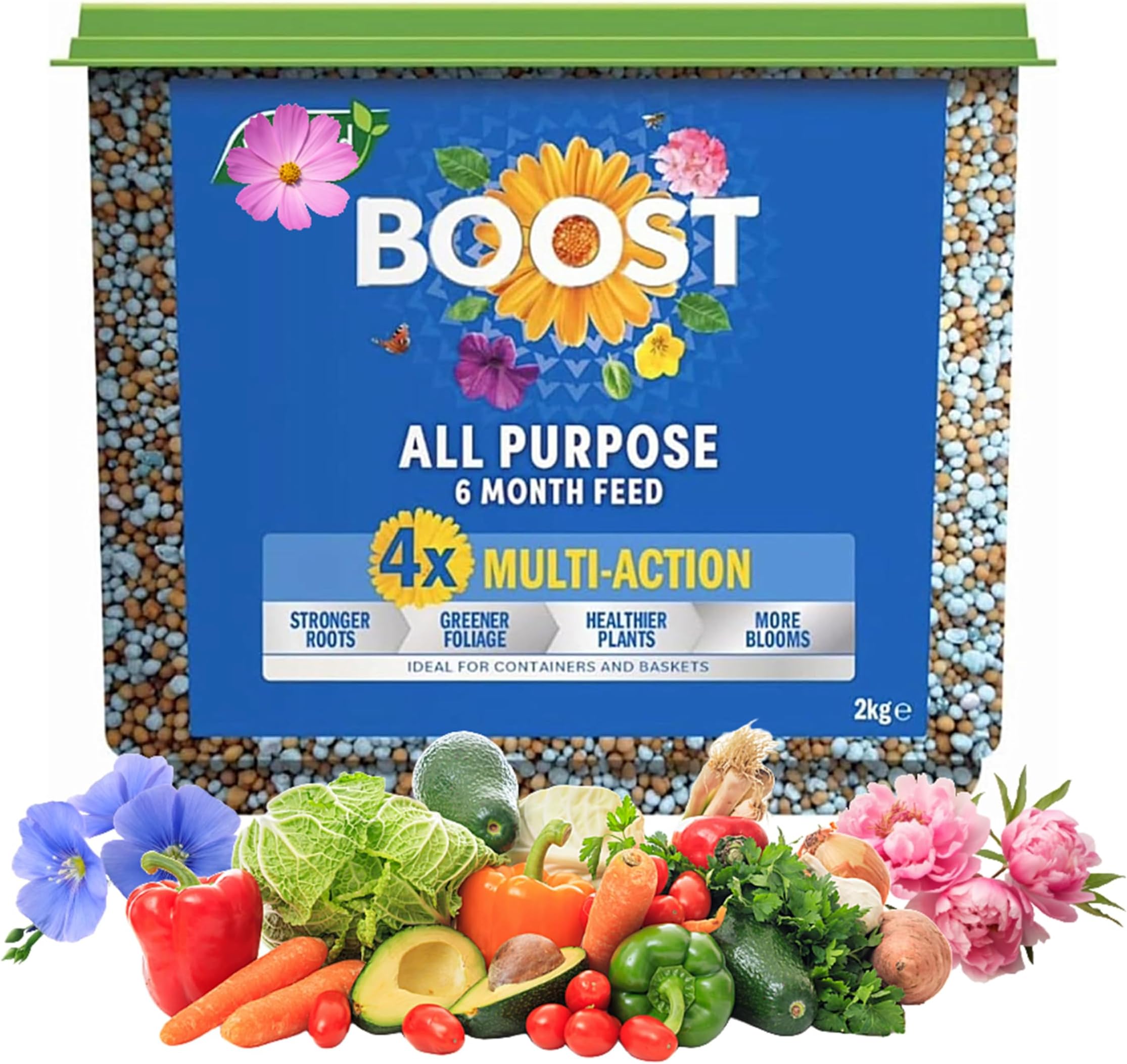 Grow More Plant Food Fertilizer - 2kg All Purpose 6-Month Slow Release Plant Food Granules for Outdoor Plants with Topline Card. Garden Fertiliser for Plants, Vegetables or Houseplants