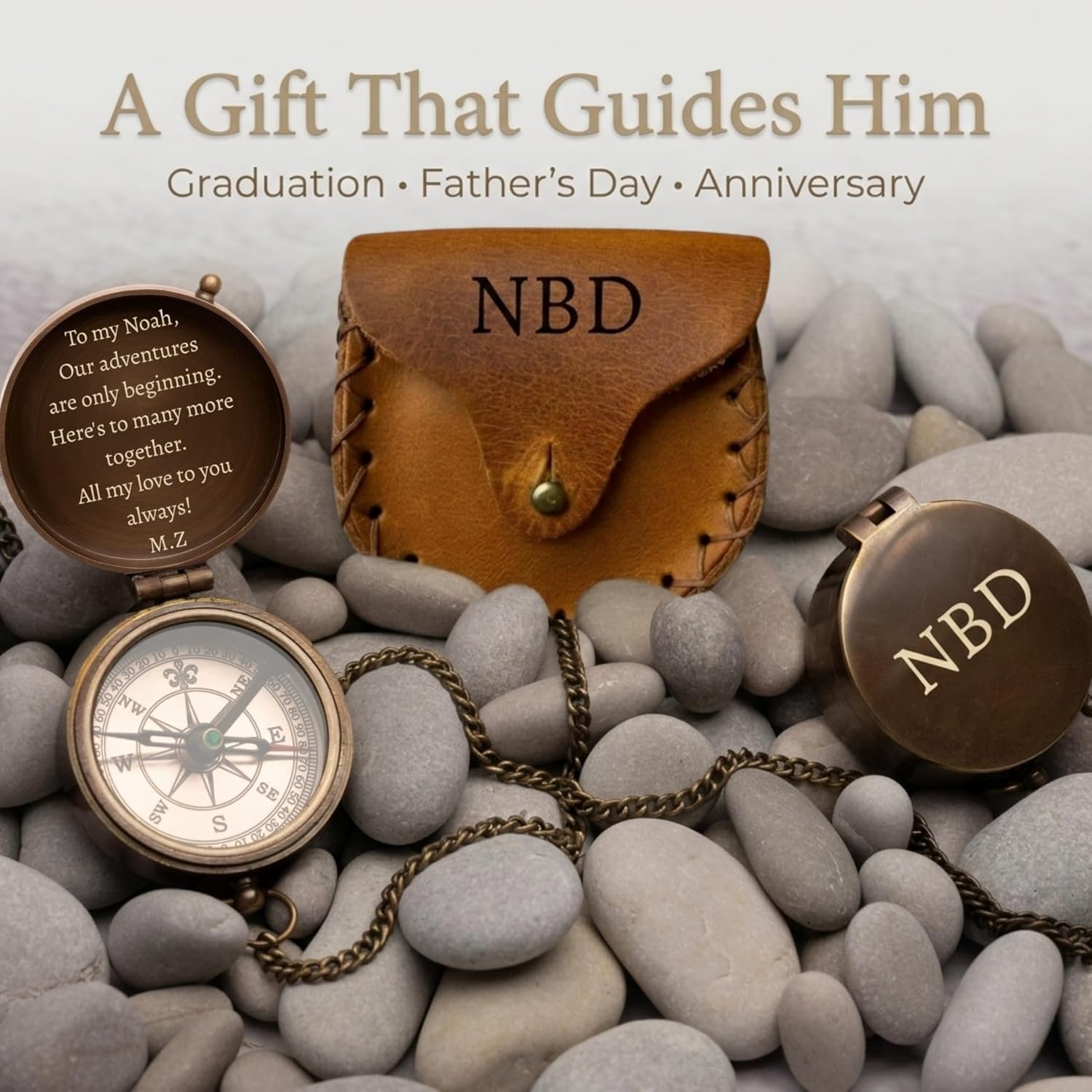 Custom Engraved Compass Gift for Men – Personalized Working Brass Pocket Compass – Vintage Antique Keepsake for Son, Husband, Dad, or Boyfriend – Graduation, Father’s Day, Birthday, Anniversary Gift