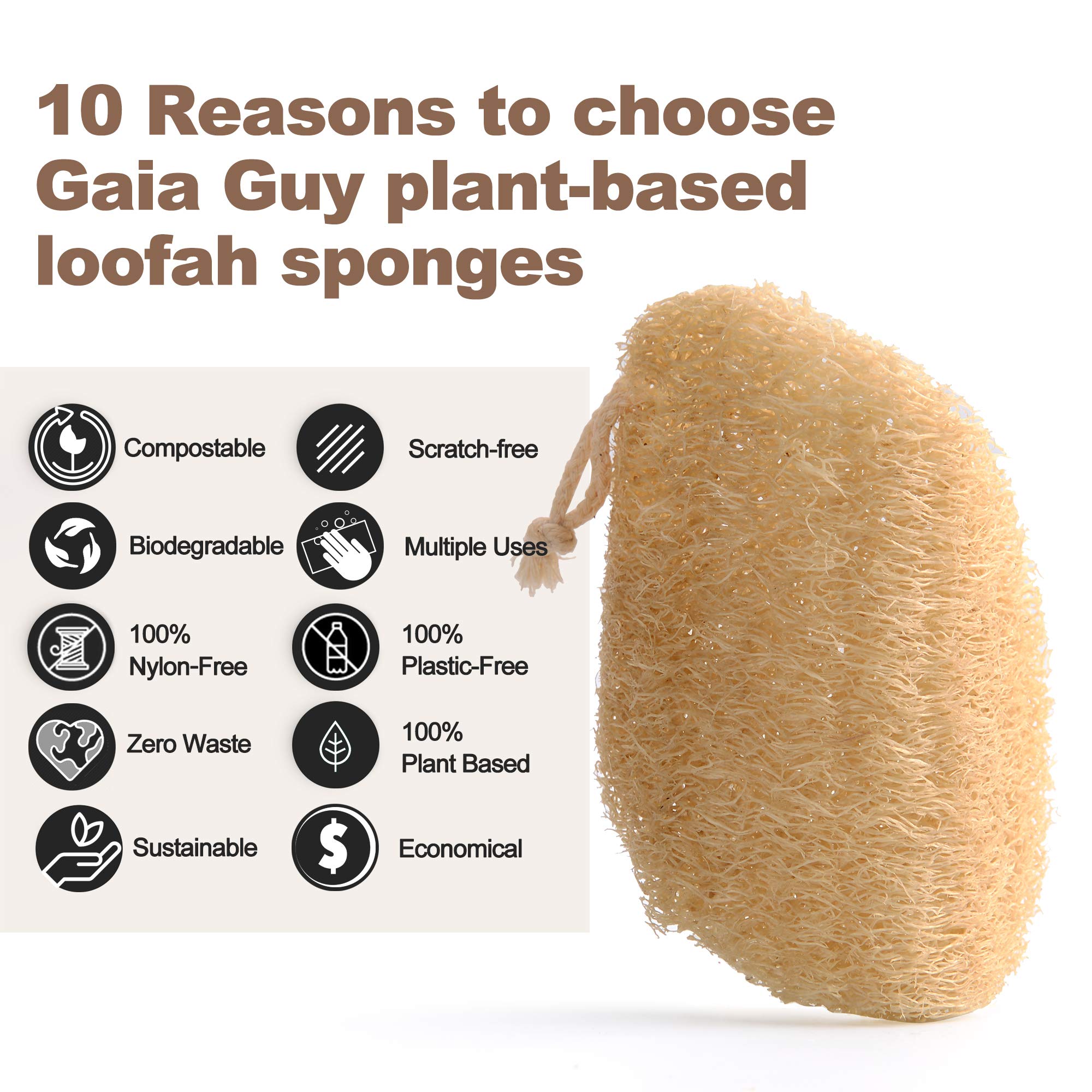 Gąbka do naczyń Loofah, bez plastiku, kompostowalne podkładki do szorowania luffy, biodegradowalne zmywaki do ciała, złuszczająca gąbka do kąpieli luffa, zero odpadów i na bazie roślin
