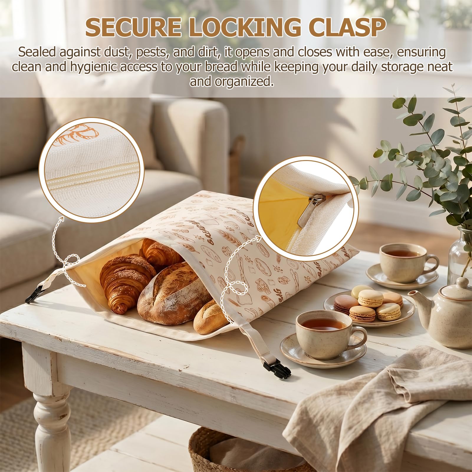 2er Set Reißverschluss & Wiederverwendbare Bienenwachs Brotbeutel – 33x43cm, Baumwolle Aufbewahrungsbeutel für selbstgebackenes Brot, Sauerteigbrot & Backwaren – Kühlschrank & Gefrierfach geeignet