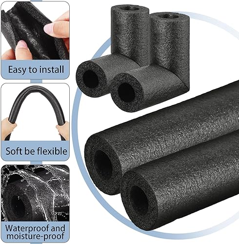 Miniatura 10 de Paquete de 16 tubos de espuma de aislamiento de codo para exteriores, cubiertas de tubería negra, tubos de aislamiento de codos, cubiertas de espuma