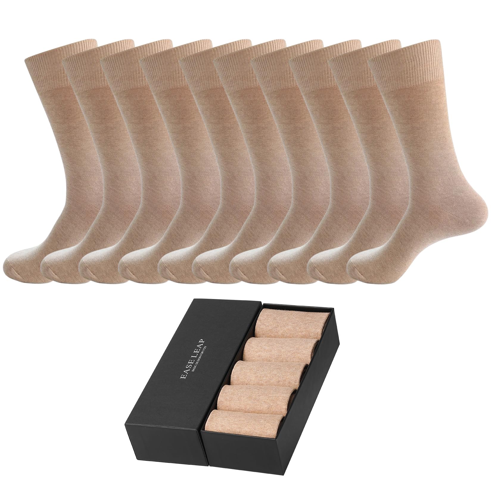 EASE LEAP 10 Paar Herrensocken - Herren Söckchen aus Baumwolle - Bequeme Business Socken - Knöchelhoch & Atmungsaktiv - Formelle Männer Socken mit Geschenkbox - Hellgrau 39-50