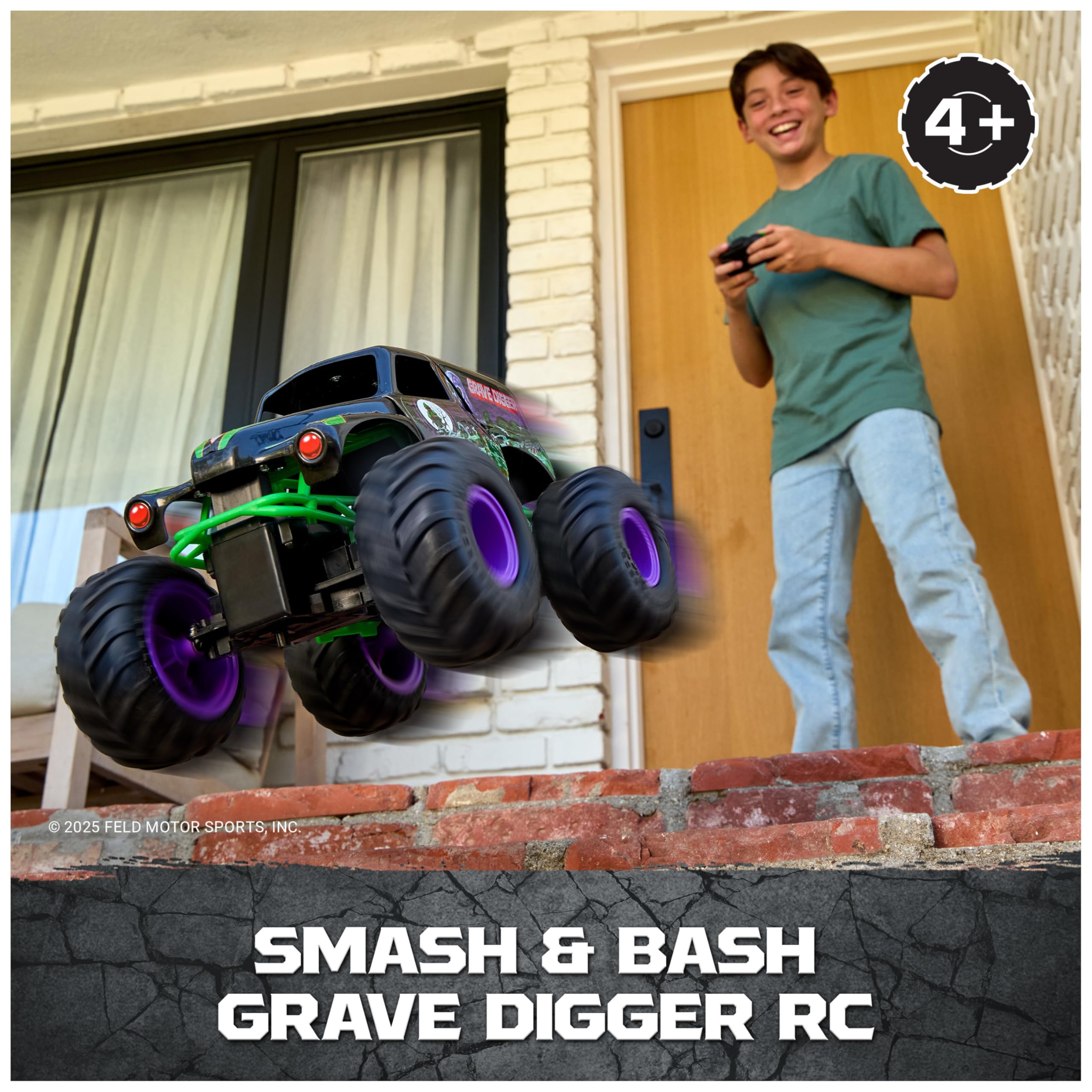 Monster Jam - Smash 'n Bash Grave Digger, Ferngesteuerter Monstertruck, der Sich beim Crash verformt und auf Knopfdruck Wieder repariert, 2,4 GHz-Steuerung, ab 4 Jahren
