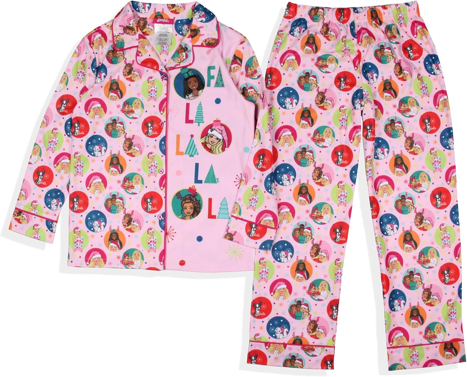 INTIMO Barbie Girls' Christmas Characters FALALALA Santa Snowflake Sleep Pajama Set