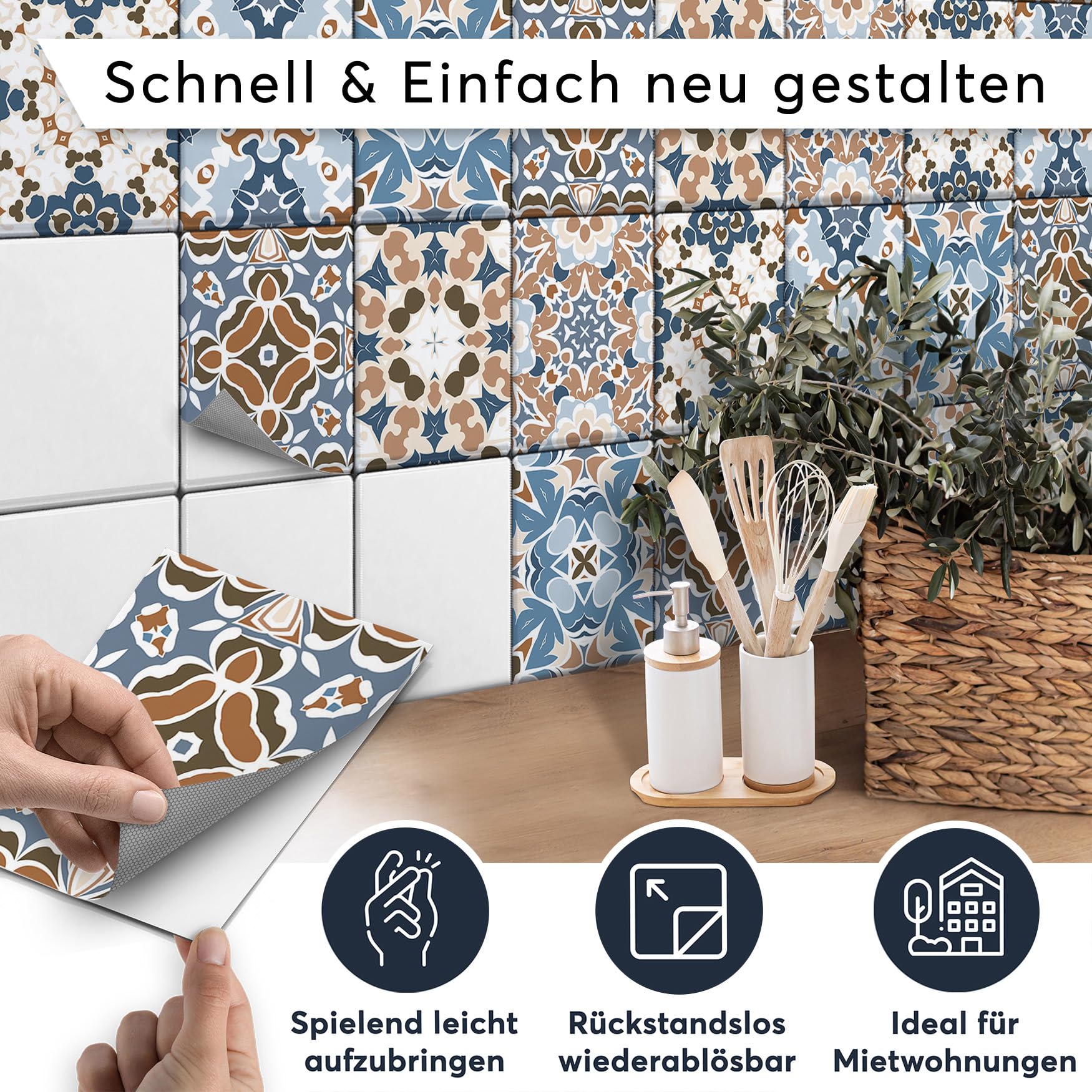 CREATISTO Mosaik Klebefliesen Stickerfliesen Fliesenfolie - Hochwertige Sticker Aufkleber für Wandfliesen I Stickerfliesen - Mosaikfliesen für Küche, Bad, WC Bordüre (15x20 cm I 18 -Teilig)