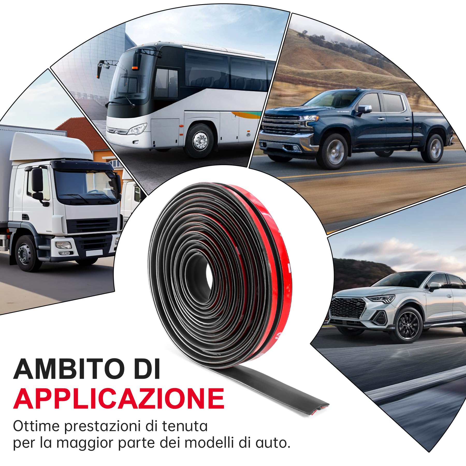 Striscia di Tenuta in Gomma per Auto 3,8 m.Guarnizione Autoadesiva Universale per Parabrezza e Portiere.Protezione Antirumore e Impermeabile per Portiere e Parabrezza Anteriore Posteriore dell'Auto