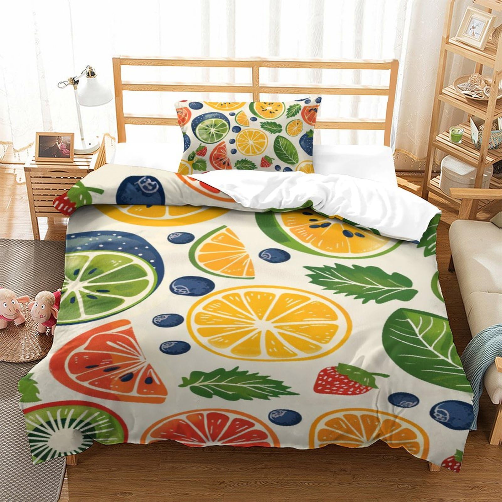 Housse de couette fruits microfibre anti-glisse avec fermeture éclair facile