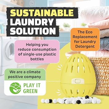 Ecoegg Fragrance Free Refillable Laundry Egg & Dryer Balls. Eco Detergent Replacement. Non Bio, no enzymes, phosphates. 70 Washes. Dryer Balls Reduces Drying Time.