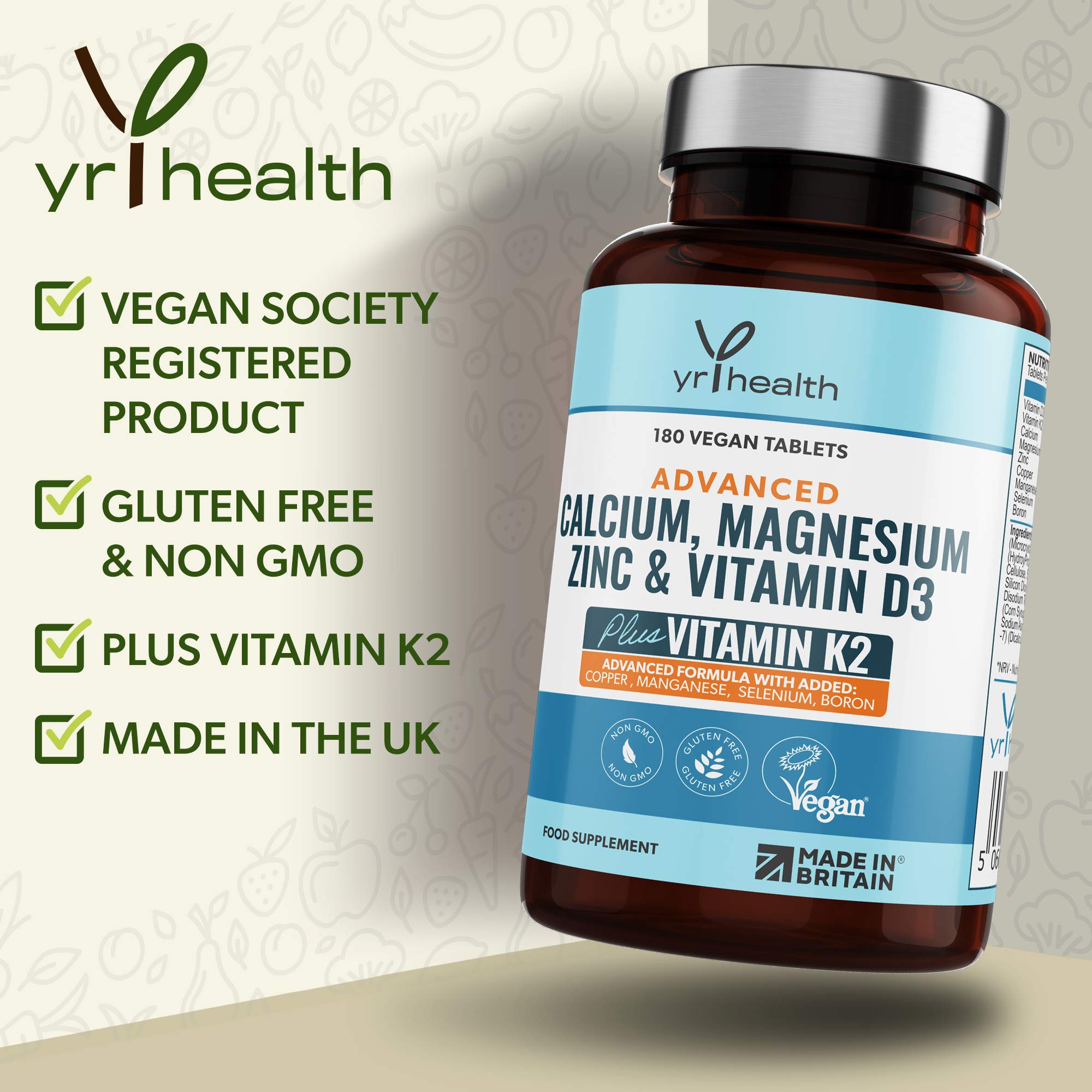 Buy Calcium, Magnesium, Zinc and Vitamin D Plus Vitamin K2 MK7 Tablets