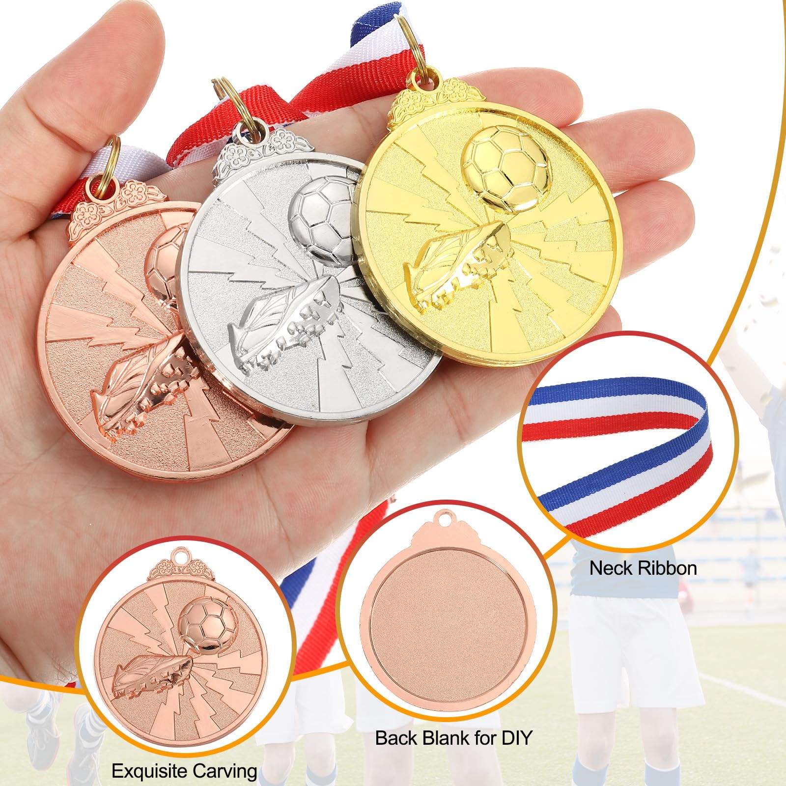 sourcing map Fußball-Medaillen 5,1 cm, Bronze-Auszeichnungsmedaillen mit Nackenband für Teamsportspiele, Wettbewerbe, Partygeschenke, 48 Stück