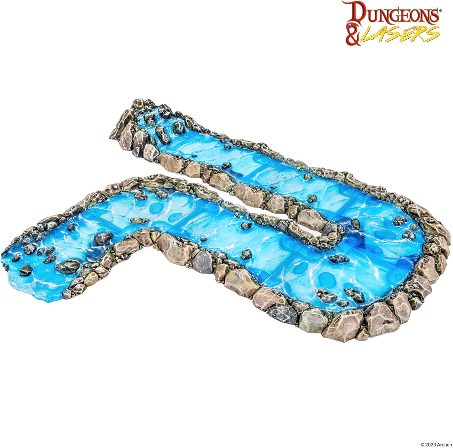 Dungeons & Lasers Modular River DND Terrain - 8 Pieces with Clear Plastic for Realistic Water Effect - for D&D and 5E Compatible Tabletop RPG Games - Unpainted and Unassembled - Ages 14 Years and up