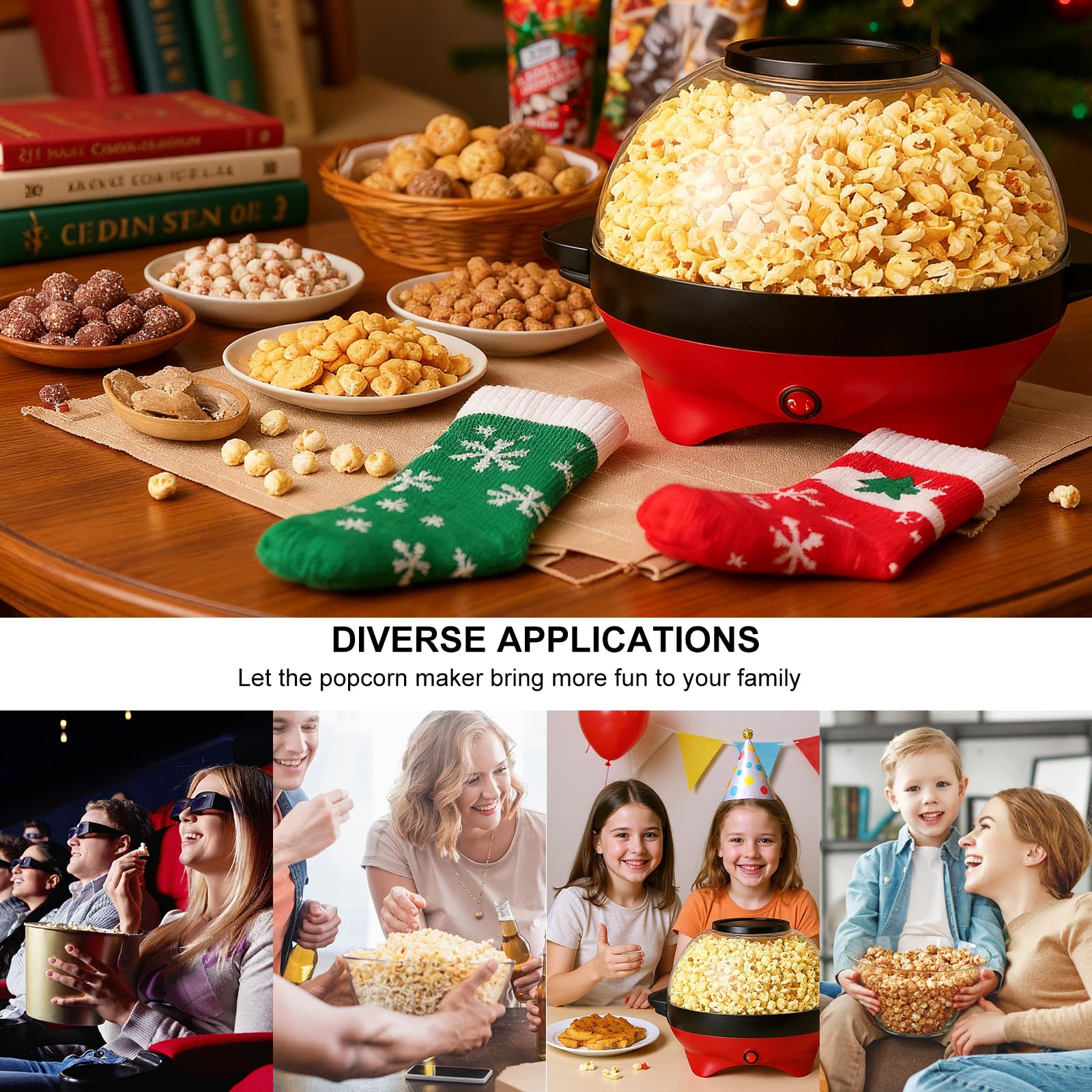 Cozary Machine a Pop Corn, Machine à Pop Corn 5L Grande pour la Maison, avec Revêtement Antiadhésif et Surface de Chauffe Amovible, Machine Pop Corn Silencieuse et Rapide Pour Sucre et Huile