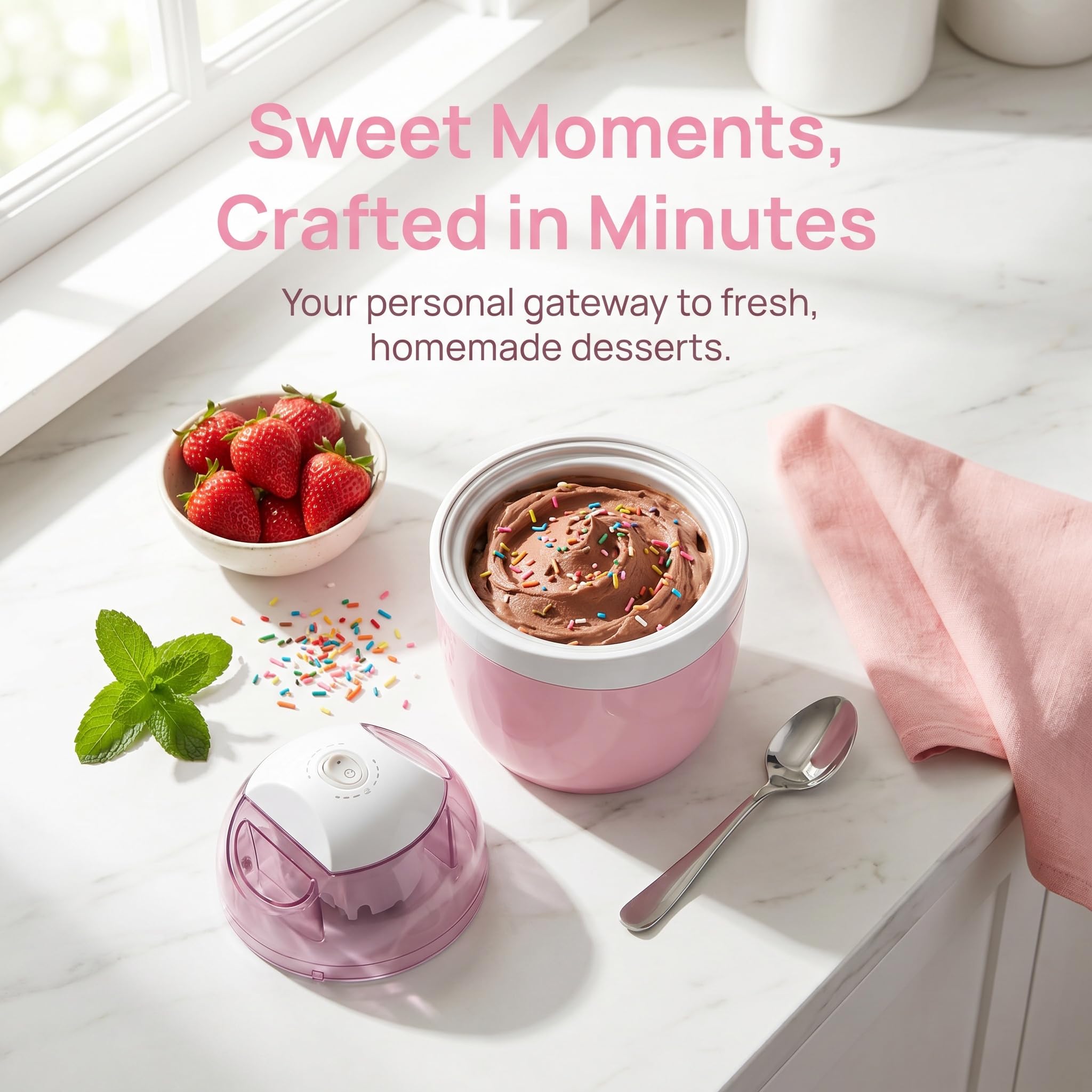Mini Sorbetière Domestique, Préparation Rapide En 15 Minutes, Utilisation Intuitive, Compacte Et Électrique, Idéale Pour Réaliser Vos Desserts Maison, Glaces Artisanales, Yaourts Glacés Et