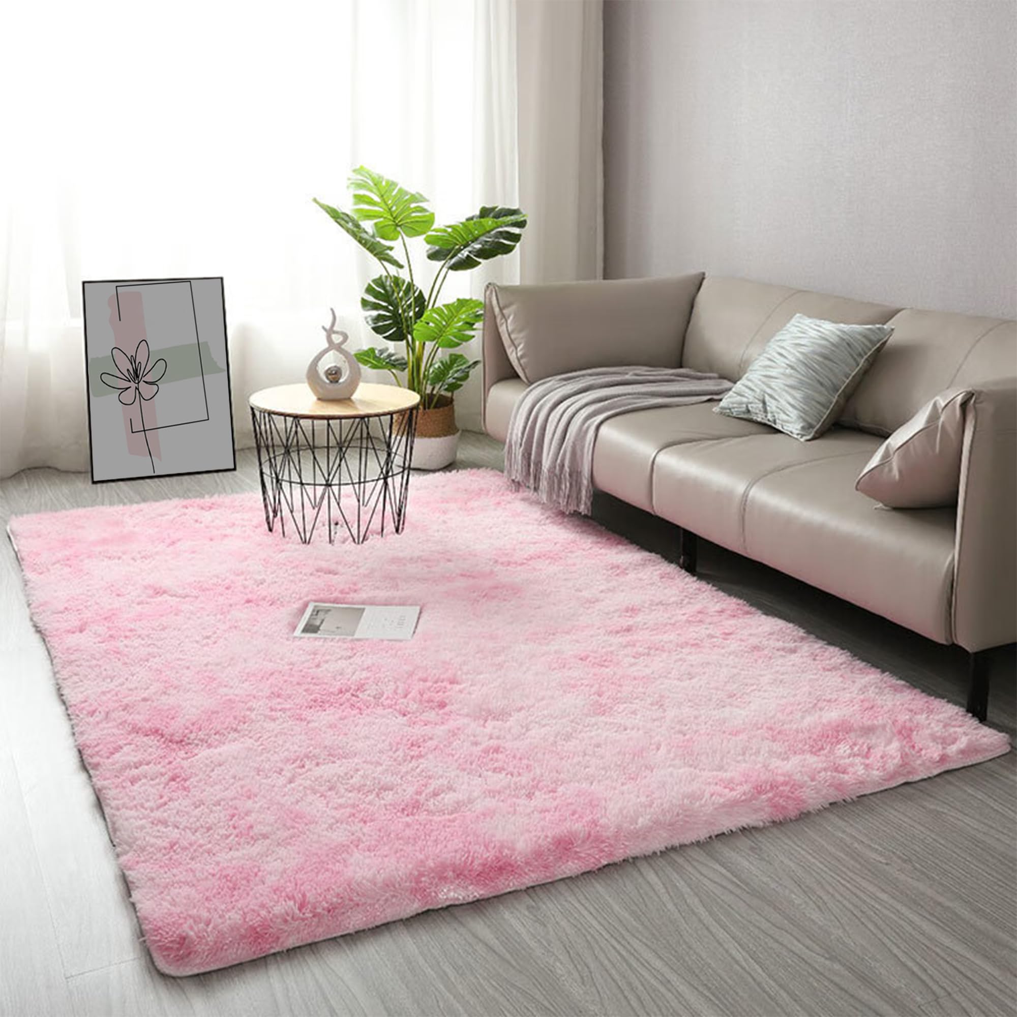 Tapis salon moderne antidérapant grand format rose clair 295x350 cm