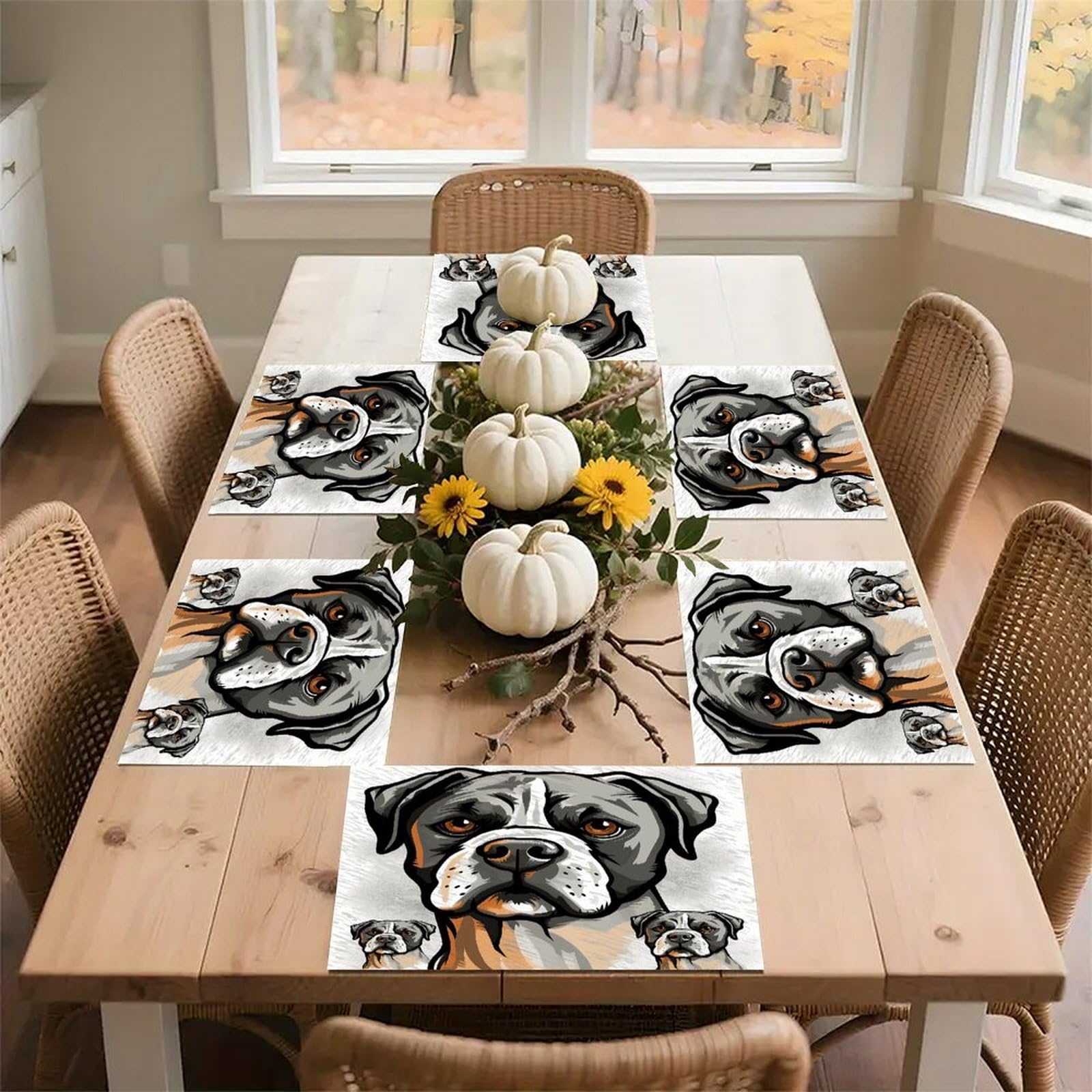 American Bulldog Head Placemats Non-Slip Heat Resistant Table Mats Flax Washable Cloth Place Mats Easy to Clean Premium Placemat for Kitchen Dining Table Decor Party Outdoor