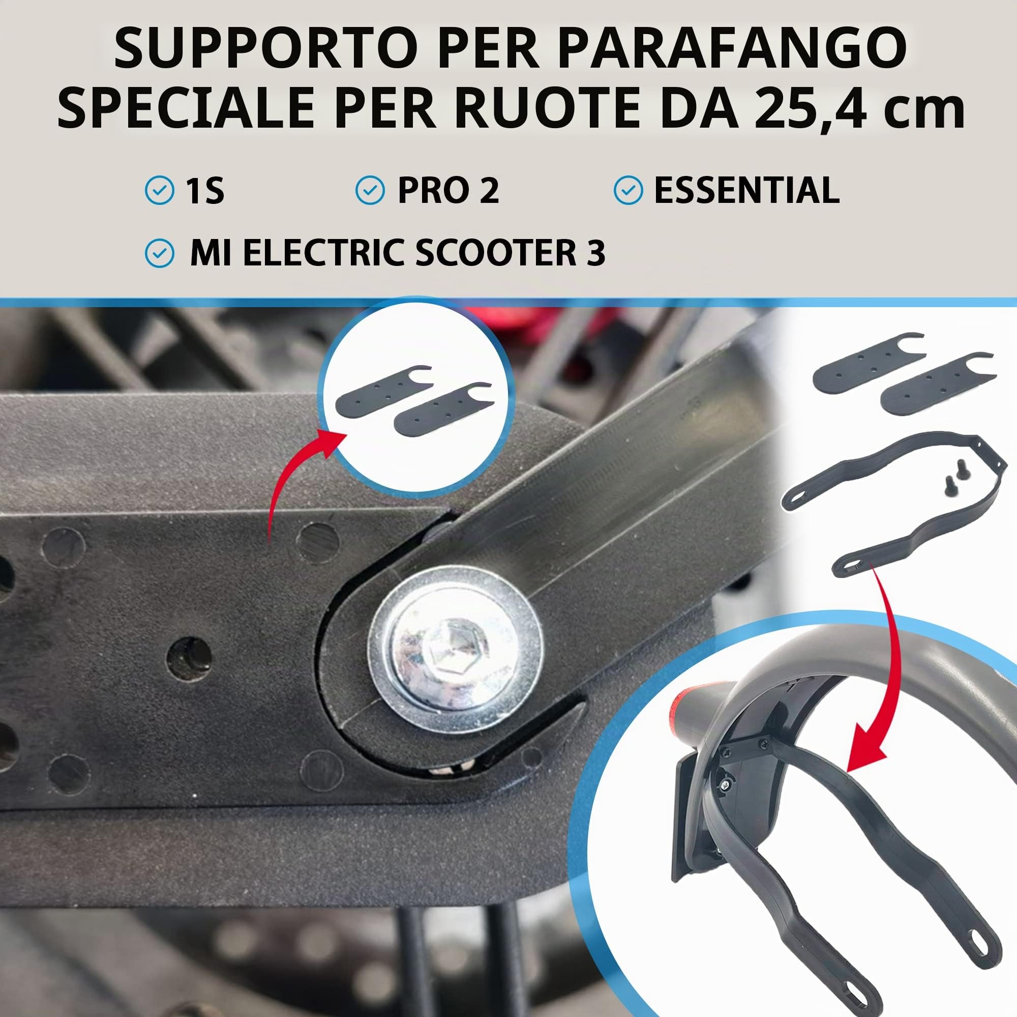 ANSENI Kit Ruote 10 Pollici per Xiaomi M365,Pro, Ricambi Monopattino Elettrico, Gomme di Ricambi, Aggiornamento della Ruota Xiaomi M365 da 8,5" a 10" (Con supporto 1S/Essential/Pro2/Mi electric 3)