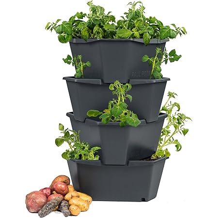 PAUL POTATO Starter Kartoffelturm - 4 Etagen von Gusta Garden - anthrazit/grau - stapelbar - Hochbeet/Pflanzgefäß für Balkon und Garten