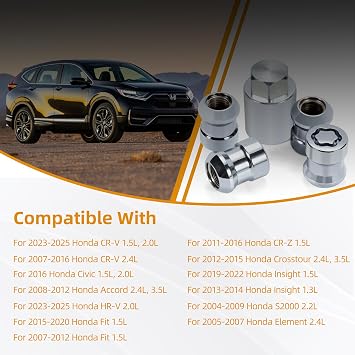 Wheel Locks Compatible with 2007-2025 CR-V 2008-2012 Honda Accord 2016 Honda Civic Replace OE 08W42-SCV-102
