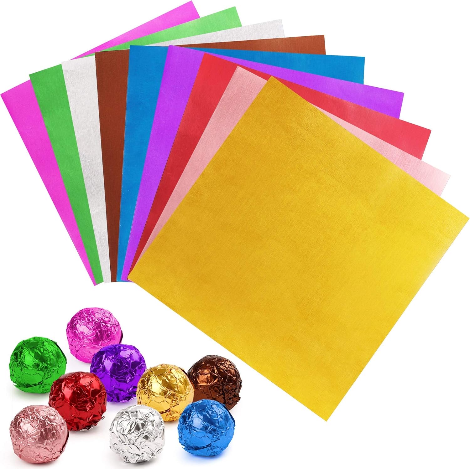 LotFancy Foil Candy Wrappers for Chocolates, 4x4 inch, 900 Pcs Aluminum Candy Wrapping Paper, Square Colored Foil Sheets for DIY Homemade Candies Party Favors Decorations, 9 Colors