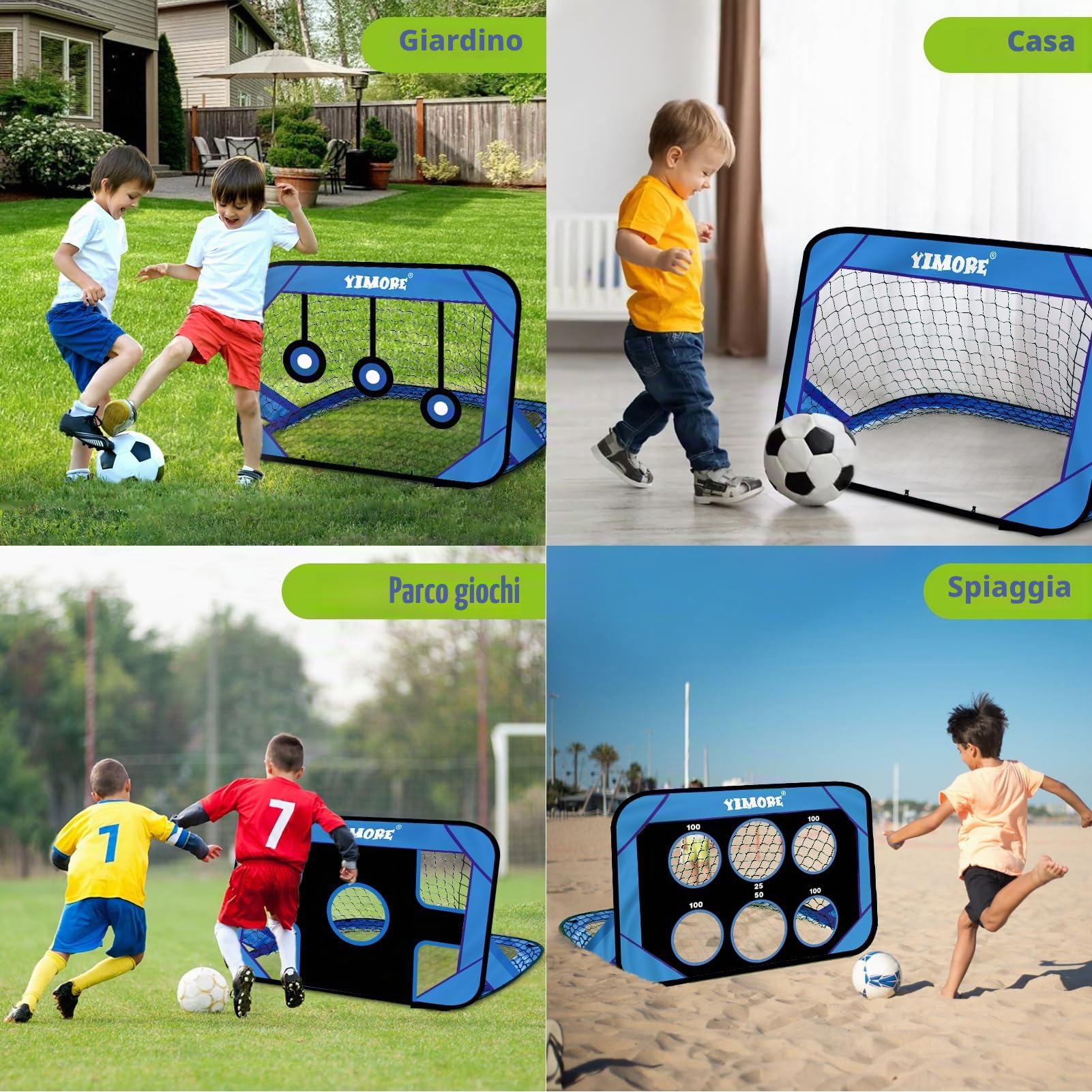 YIMORE Porta da Calcio per Bambini 120x80x80cm con Borsa a Mano 4 Modalità Interno Esterno