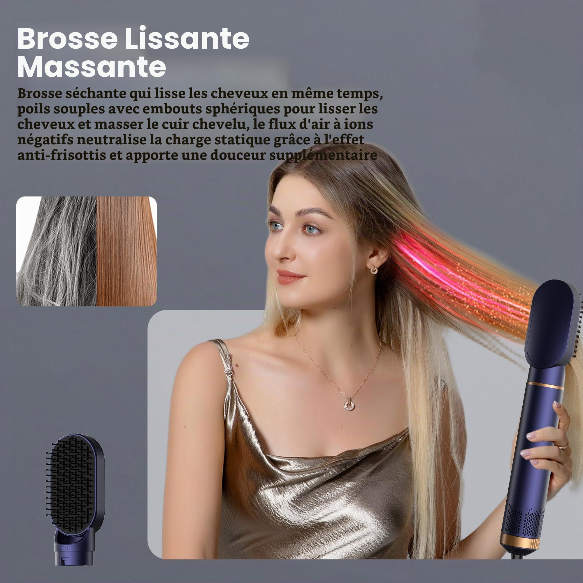 Airbrush 5 en 1 Seche Cheveux 5 en 1, Brosse Soufflante 5 en 1 Avec Seche Cheveux Boucleur, Brosse Souflante, Thermal Brush, Air Styler 5 en 1 Pour Sécher, Boucler, Lisser, Cadeau pour femme