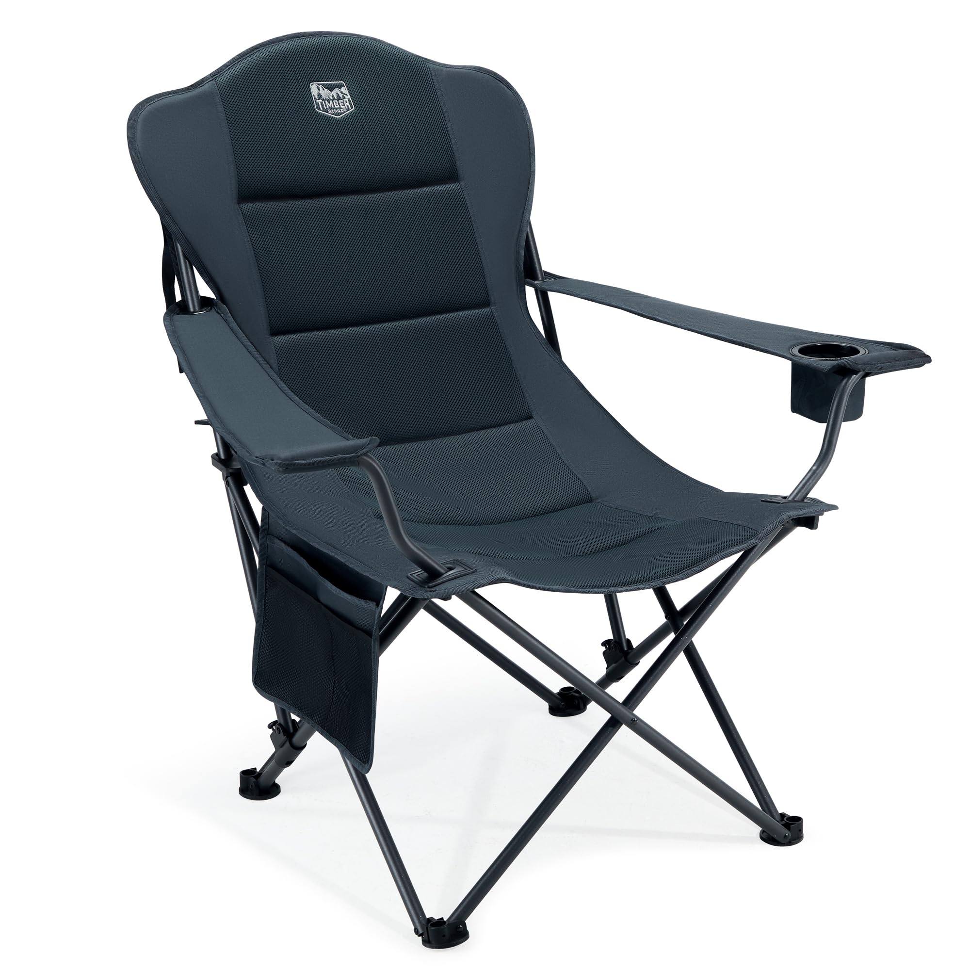 TIMBER RIDGE Chaise de camping pliante 180 kg dossier réglable 3 positions chaise rembourrée pour la pêche largeur d’assise extra 62 cm avec poche latérale et porte-gobelet