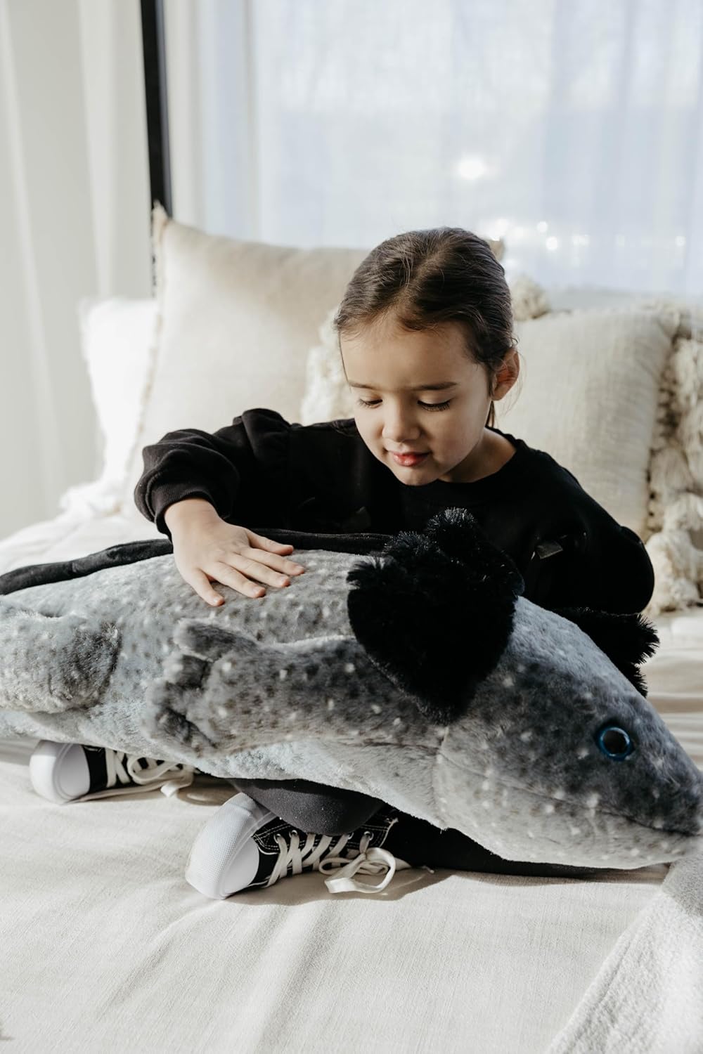 The Petting Zoo Black Axolotl Stuffed Animal Plushie, Gifts for Kids, Wild Onez Sealife Animals, Salamander Plush Toy, 35 inches