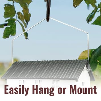Woodlink Steel Hanging Mount Backyard Farmhouse Squirrel Resistant Wild Bird House Feeder with 10.5 Quarts Seed Feeding Capacity, Black and White
