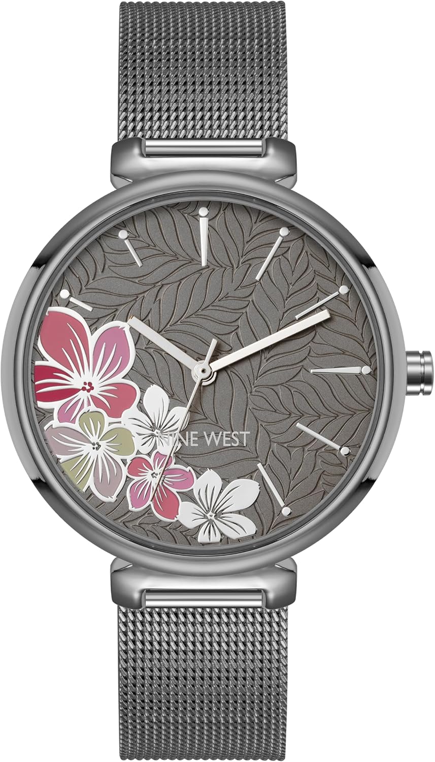 Nine West Women's Floral Dial Mesh Bracelet Watch