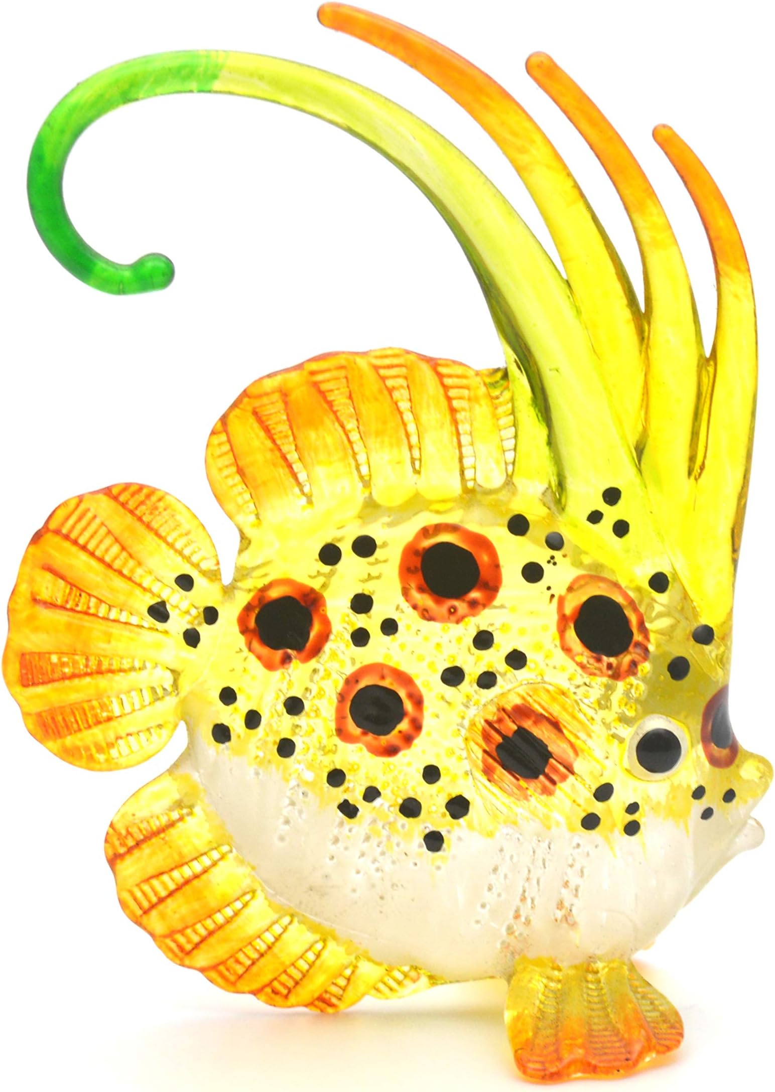 ChangThai Design Tiny 3½" Yellow Angelfish Fish Figurine - Miniature Hand Blown Glass Sea Animals Fishes Marine Ocean Creature Cute Colorful Crystal Decorative Figure Collectible Figurines Décor Gifts