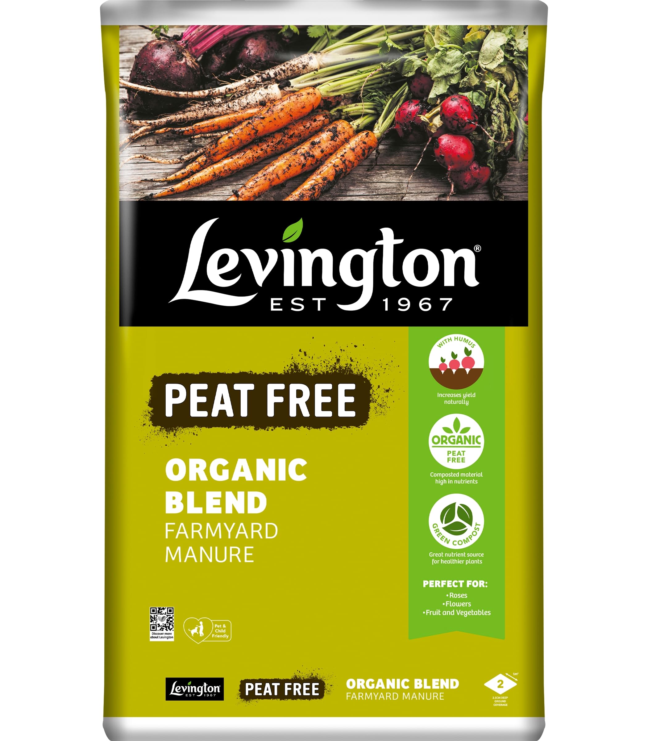 50L Manure Levington Compost, Multi-Purpose Fertilisers, Peat Free Gardening Soils for Outdoor and Indoor Planting, Small to Large Plants