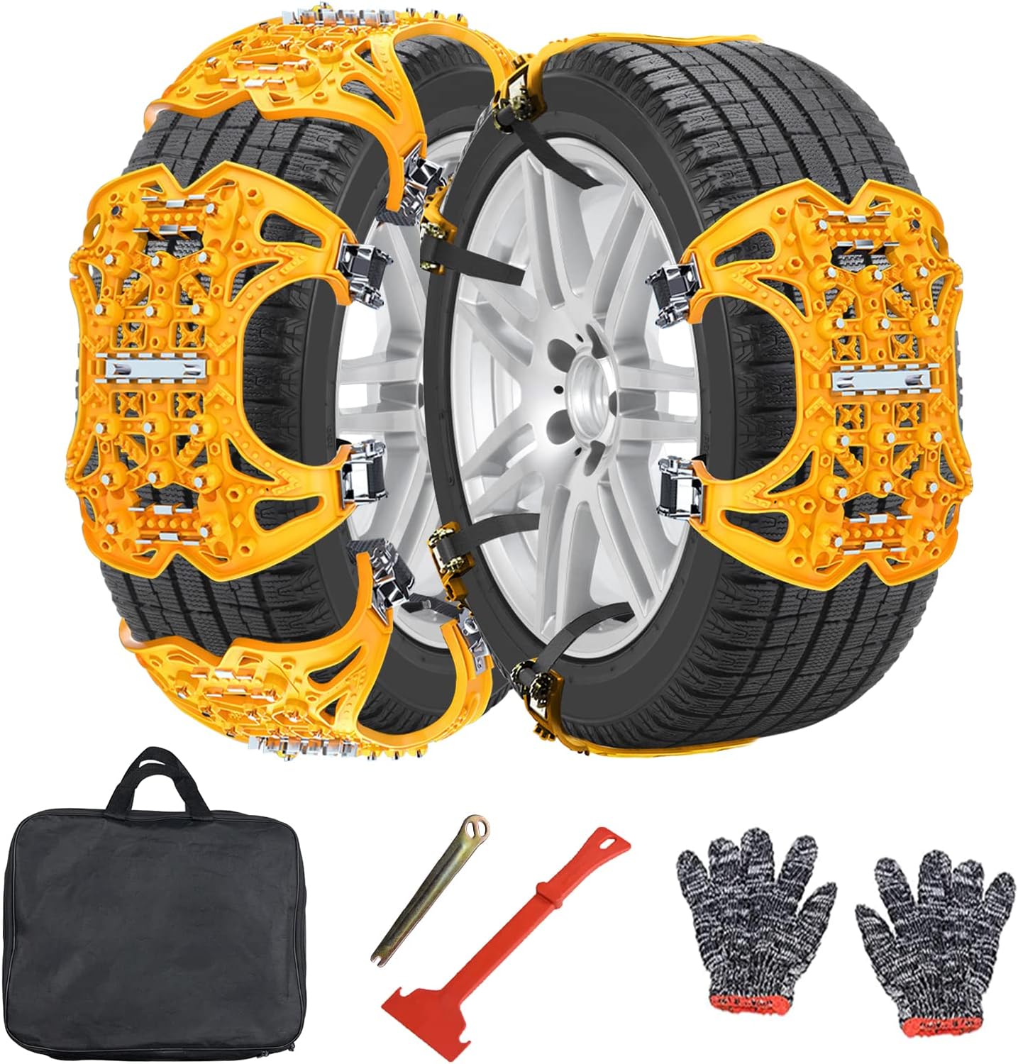 Barbella 6 Pack Upgraded Snow Chains for Car, Emergency Anti Slip Tire