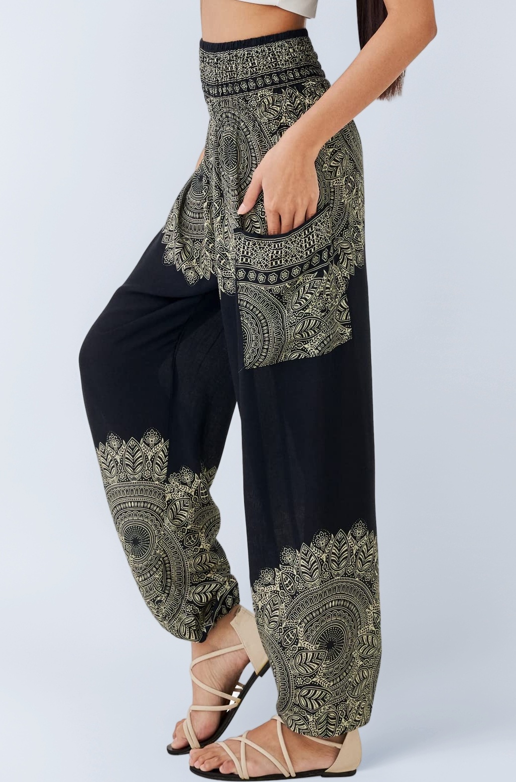JOOP JOOP Bohemian Tapered Elephant Harem Loose Yoga Travel Lounge Pants,Onyx,Large / X-Large