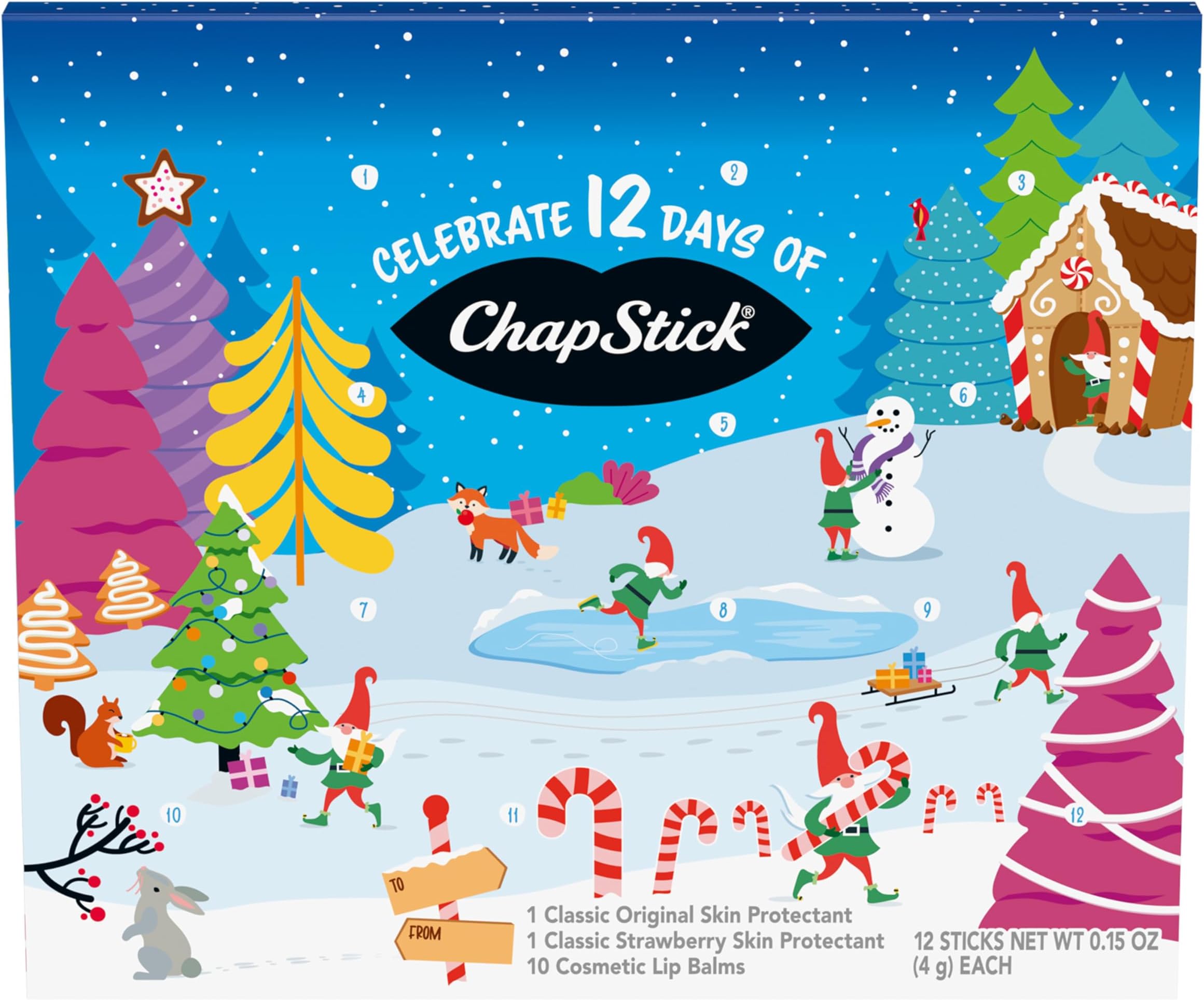 12 Days of Holiday Advent Calendar Lip Balm Gift Set - 0.15 Oz