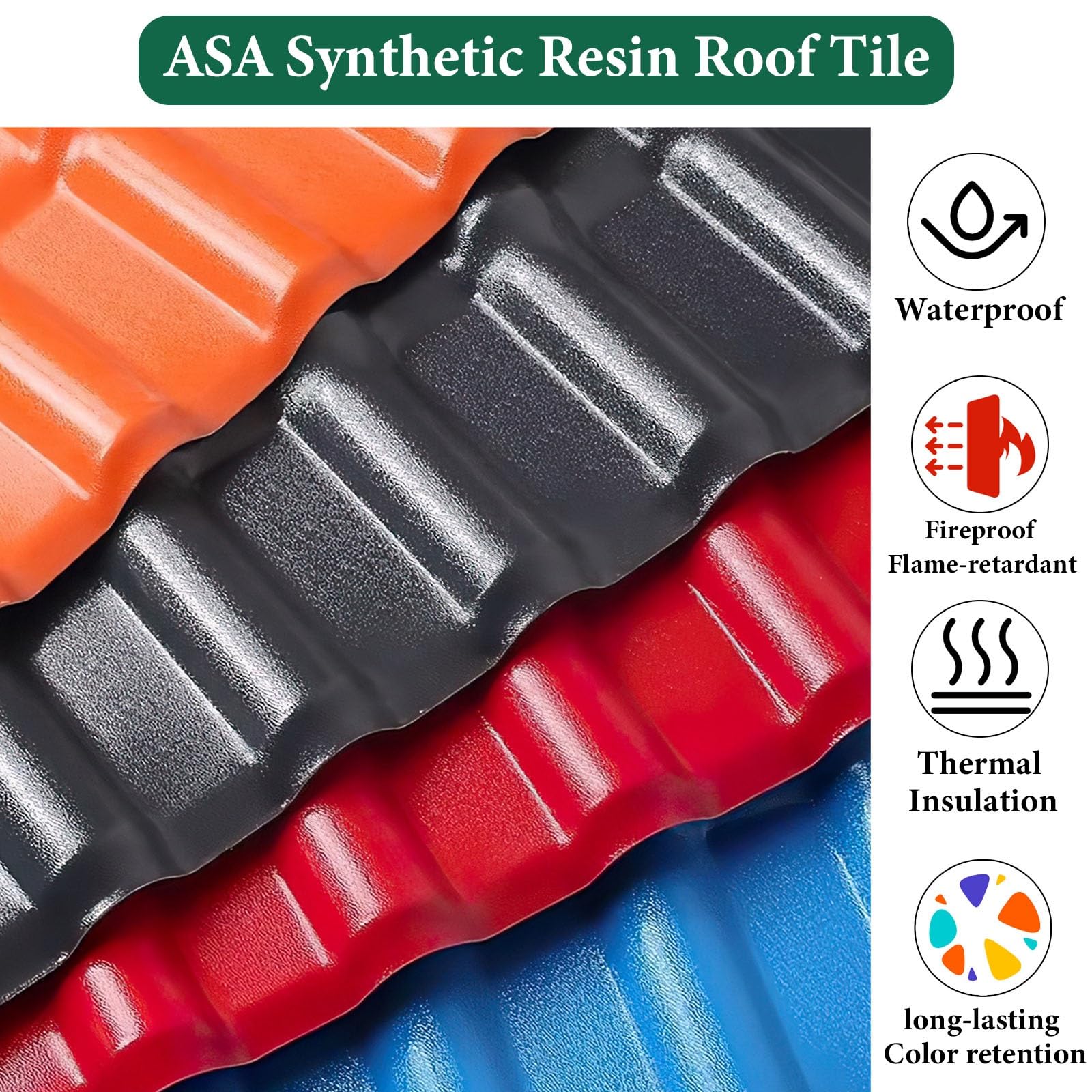 tejas tejado Tejas de resina sintética de PVC ASA, láminas para techos con forma de bambú ignífugas e impermeables para construcción/reparación y decoración(Blue,15 pieces)