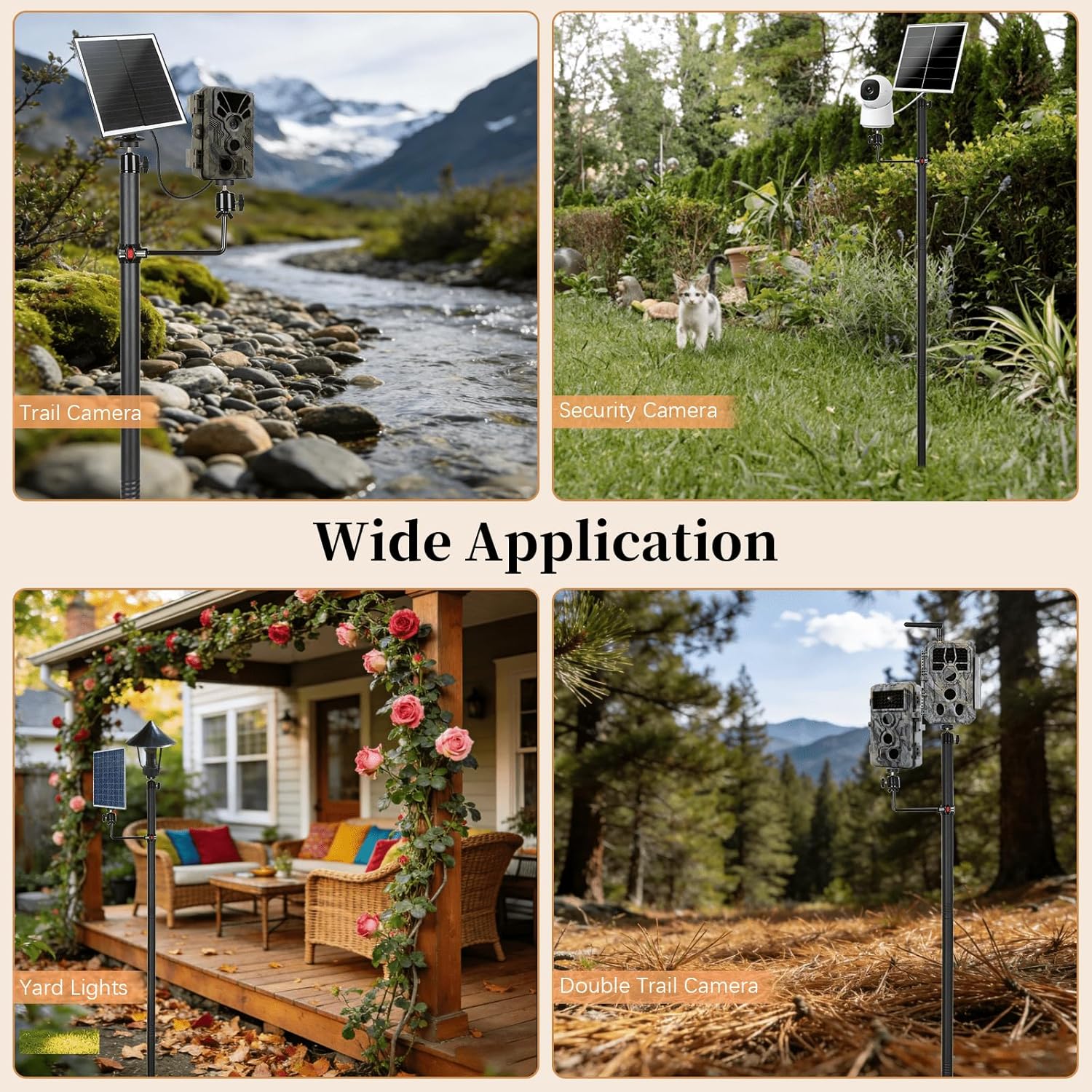 Xtellar 6' Heavy Duty Trail Camera Mount with Solar Panel Arm - 2-in-1 Adjustable Steel Ground Stake, 360° Swivel Mounts, 3-Spike Base for Hunting/Outdoor Security Camera & Solar Panel