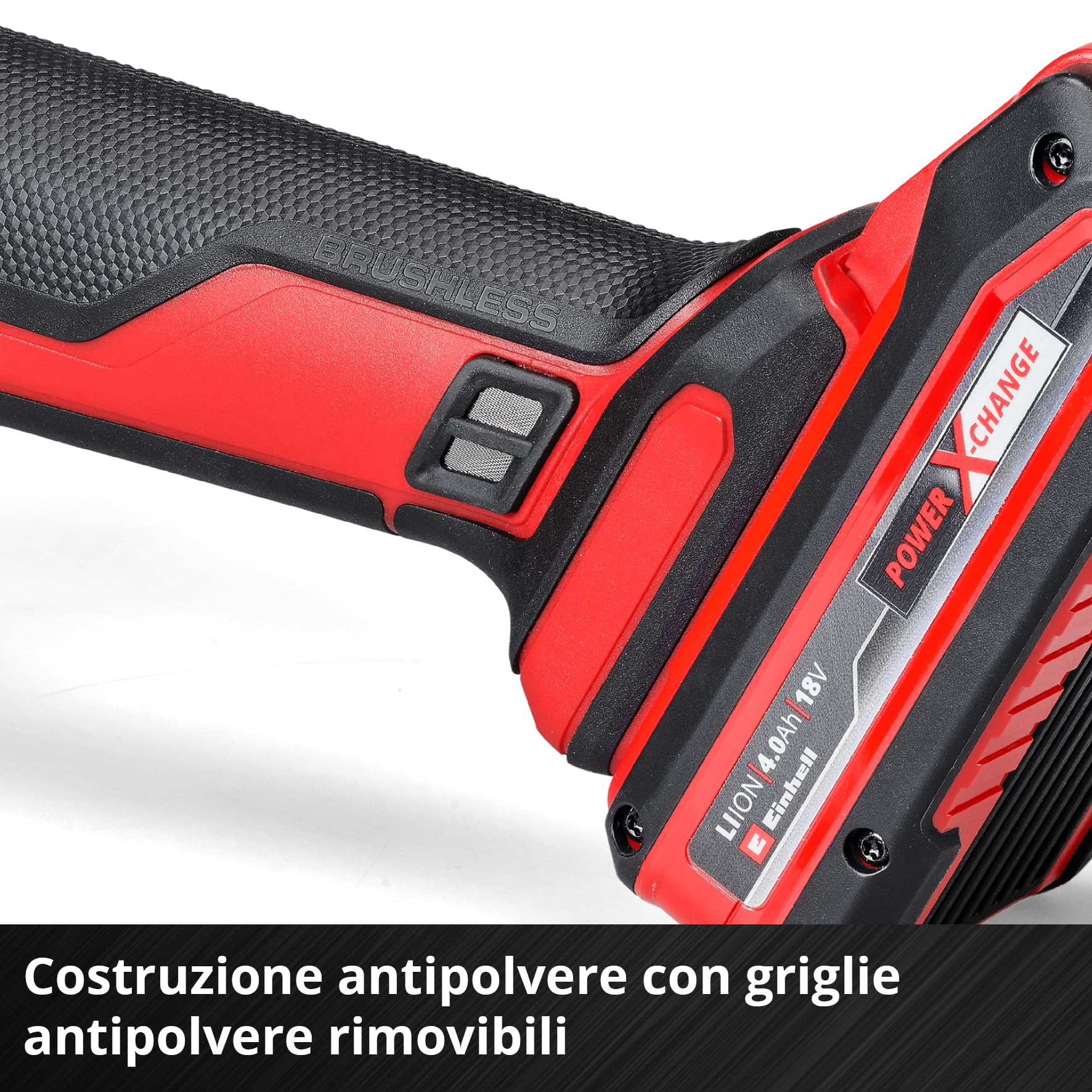 Einhell Smerigliatrice angolare a batteria AXXIO 18/115 Q Li-Solo Power X-Change (18V, 700 W, Ø 115 mm, profondità taglio 28 mm, brushless, Quick-Fix-Nut, disco da taglio e batteria esclusi)