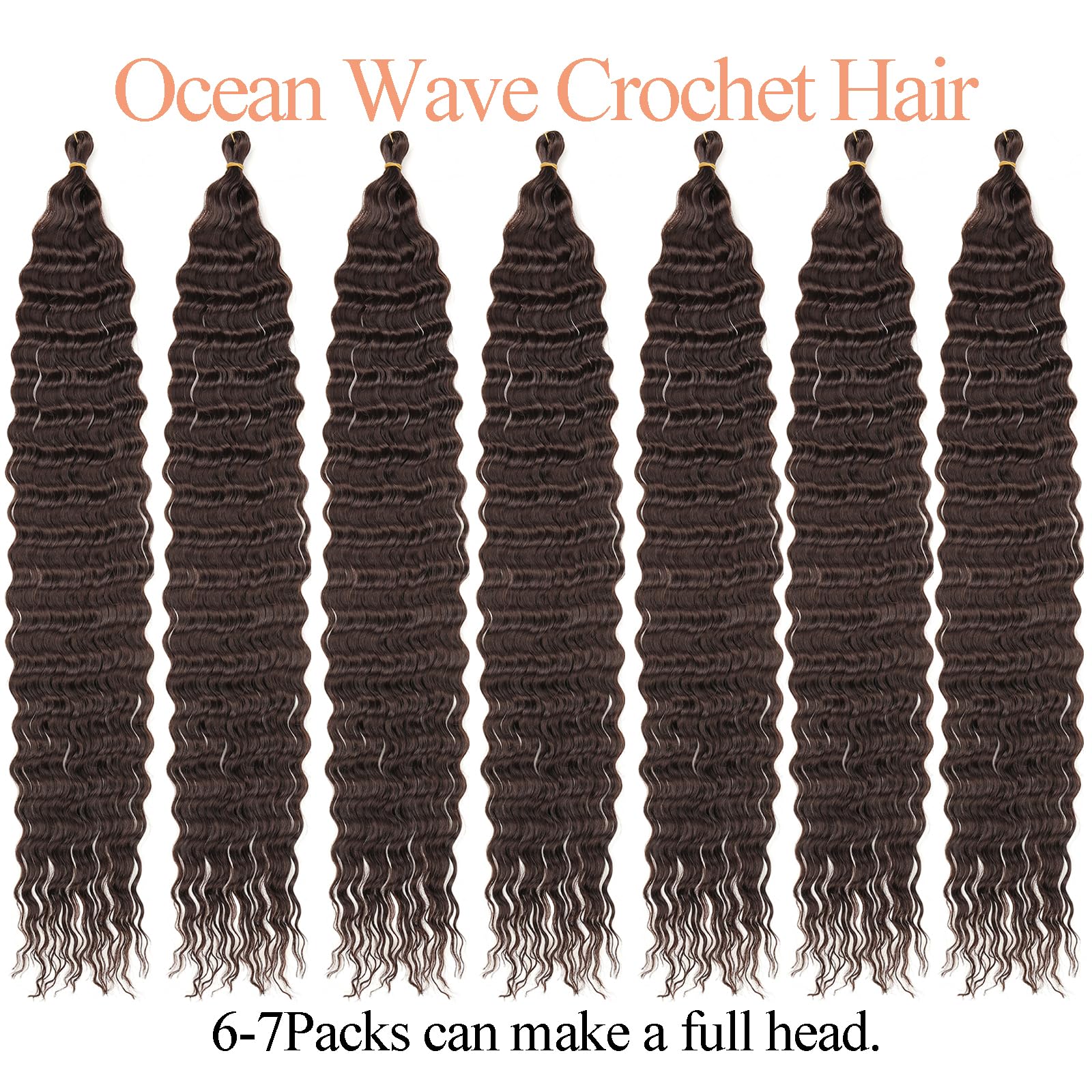 Mscat 24 Inch Ocean Wave 7Pack Crochet hair Extexsions Long Braids Dark Brown Deep wave Synthetic hair Curly Braiding hair for Black Women 4# - Image 4