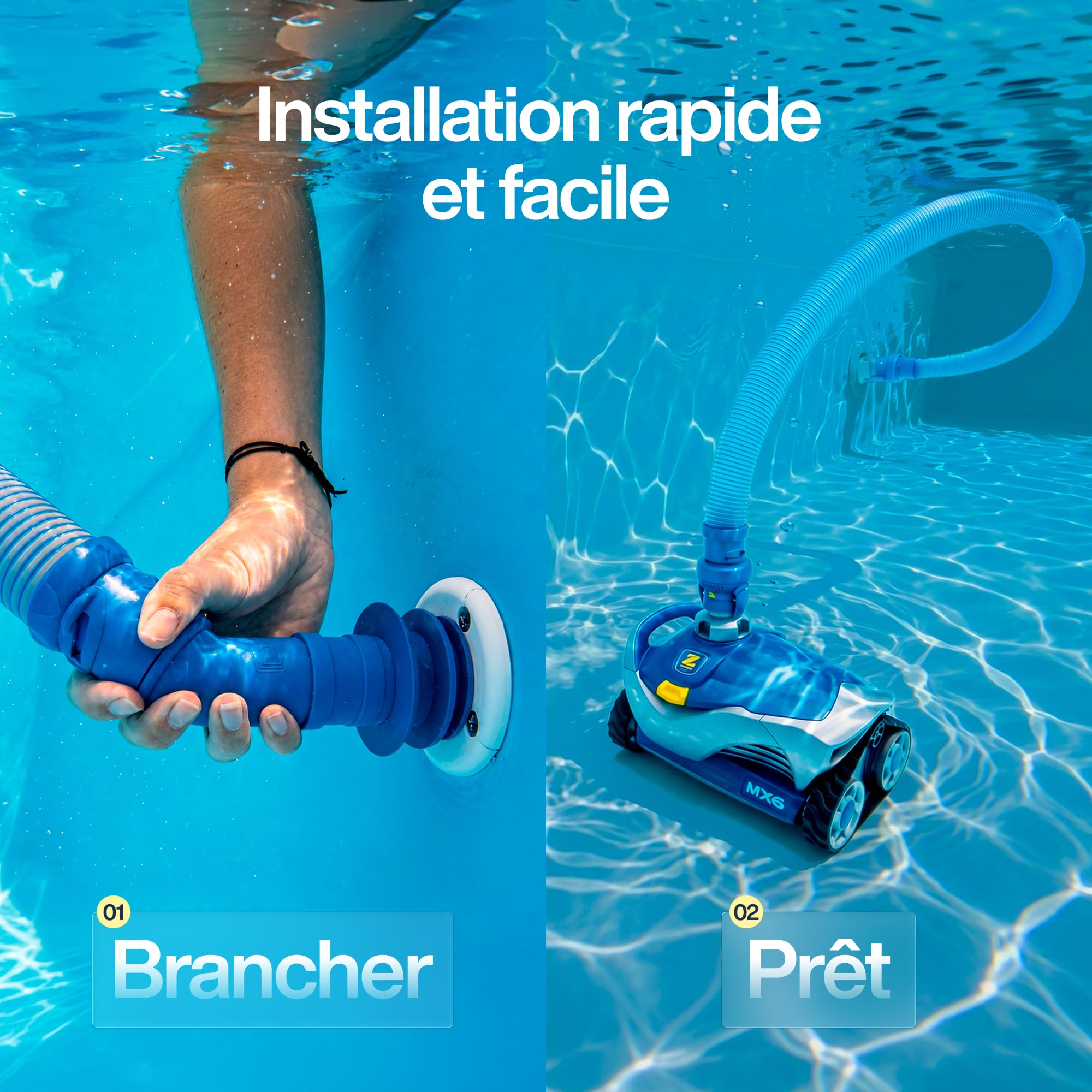 Zodiac W79102 MX6 - Robot Nettoyeur de Piscine Hydraulique, Fond et Parois, pour Piscines 10 x 5 m Maximum, Aspiration Mécanique