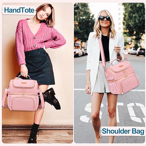 Miniatura 8 de Bolsas de almuerzo para mujeres, lonchera de doble compartimento para el trabajo, a prueba de fugas, lonchera grande aislada para adultos, para